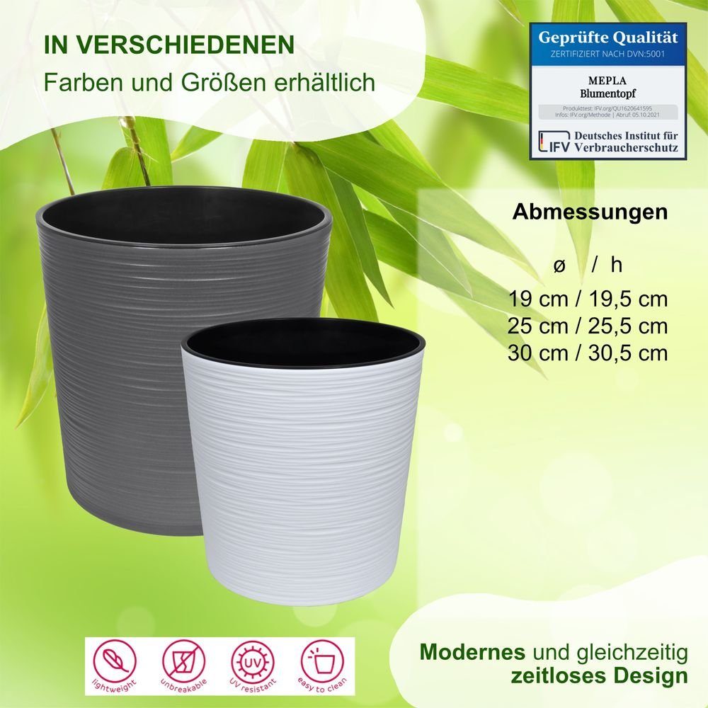 Heimwerkercenter Übertopf MePla - Kübel Malwa Strip -ø19cm - weiß
