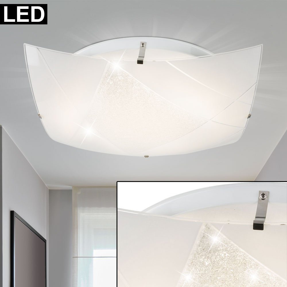 Schick etc-shop LED Deckenleuchte, Leuchtmittel Flurlampe Warmweiß, Deckenleuchte Deckenlampe Glas quadratisch weiß inklusive