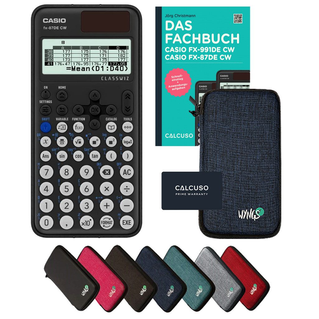 CASIO Taschenrechner fx-87DE CW inkl. Schutztasche Blau & Fachbuch (160 Seiten, DIN A5)