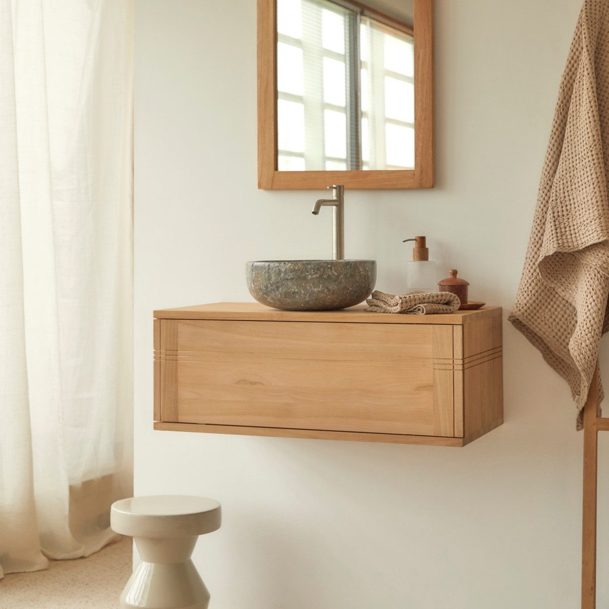 Tikamoon Waschtisch Badschrank aus Teakholz 95 cm Basic