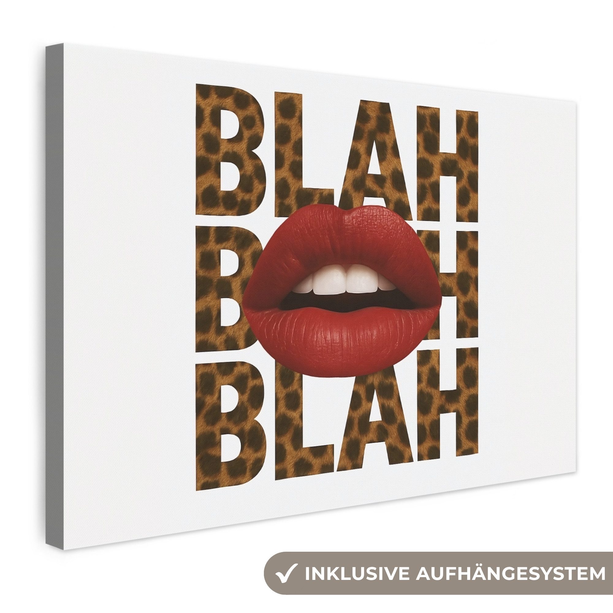 OneMillionCanvasses® Leinwandbild Lippen - Rot - Zitat, Fotodruck (1 St), Leinwand Bilder Klein, Wand Dekoration Aesthetic 30x20 cm