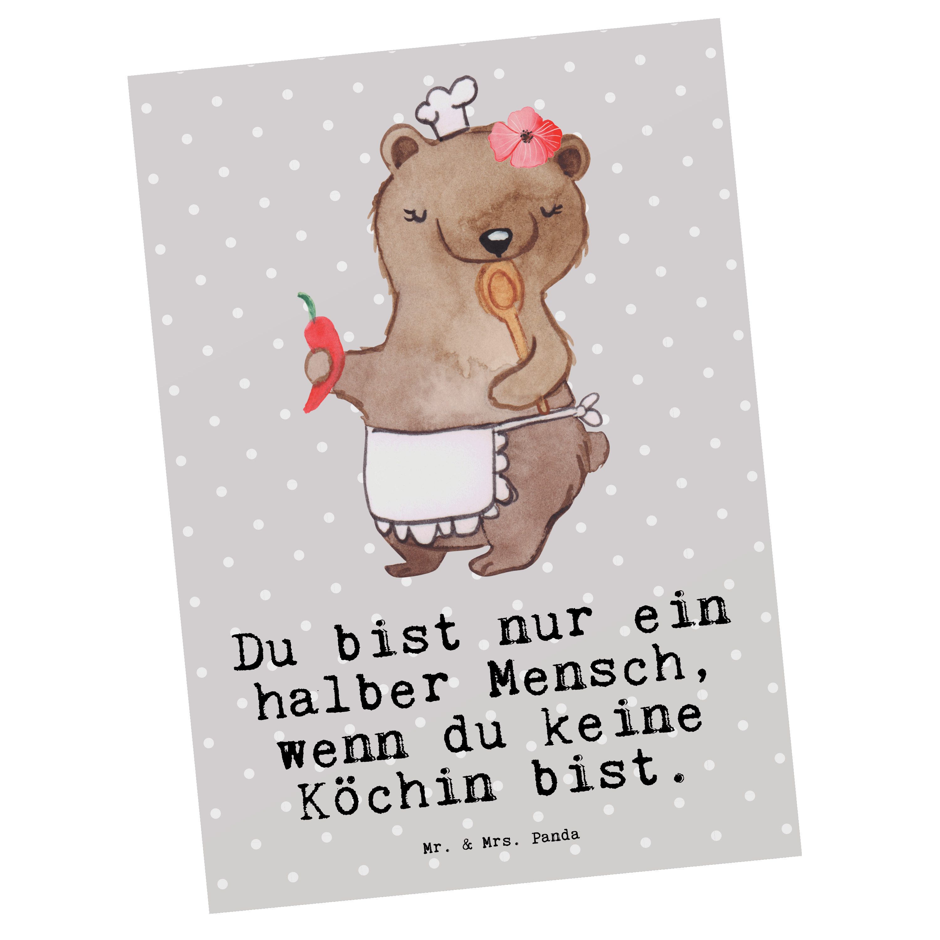 Mr. & Geschenk, Geburtstags Herz mit Pastell - Grau - Mrs. Panda Köchin Geschenkkarte, Postkarte