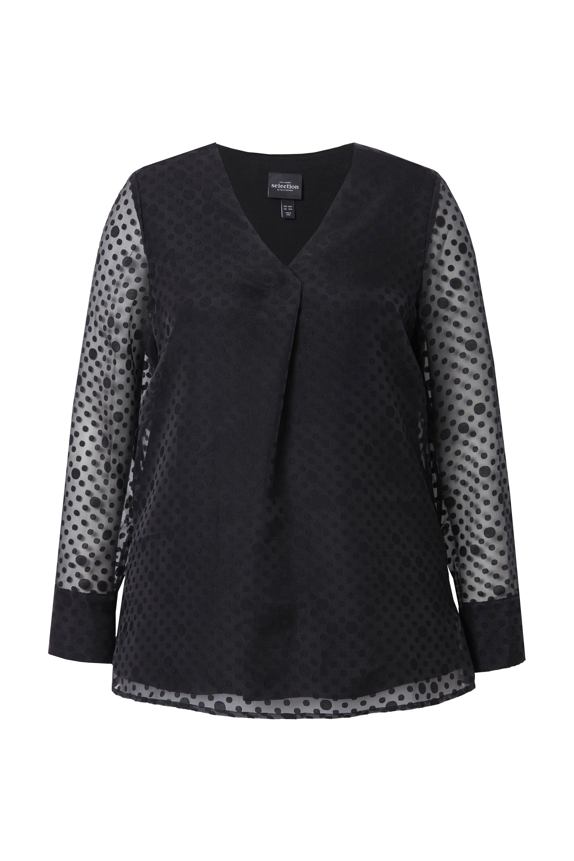 Ulla Popken Druckbluse Blusenshirt Punkte doppellagig V-Ausschnitt günstig online kaufen