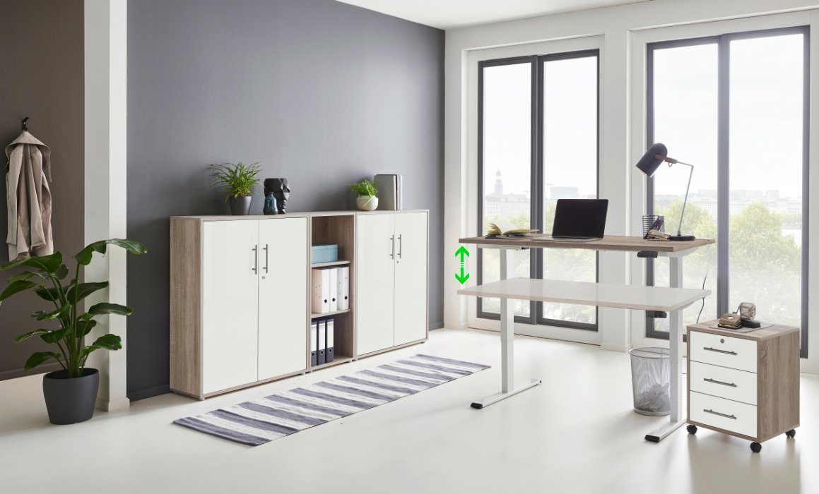 moebel-dich-auf Schreibtisch e-OFFICE EDITION (Büromöbel-Set, Aktenschränke  abschließbar, Made in Germany, Set 8), mit elektrisch, höhenverstellbarem  Schreibtisch, Rollcontainer
