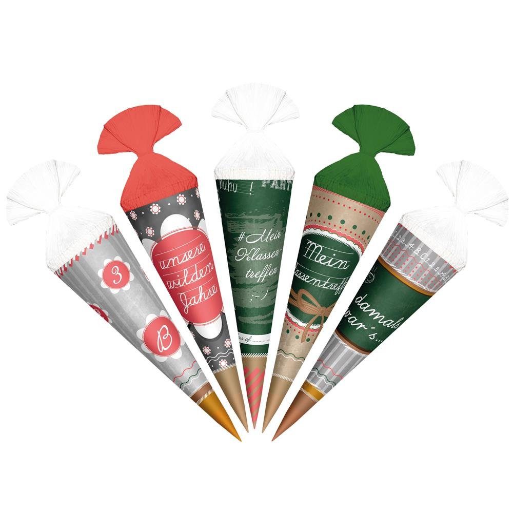 Roth Schultüte Zum Klassentreffen, 5er Set, 15 cm, rund, mit Kreppverschluss, Geschenktüte