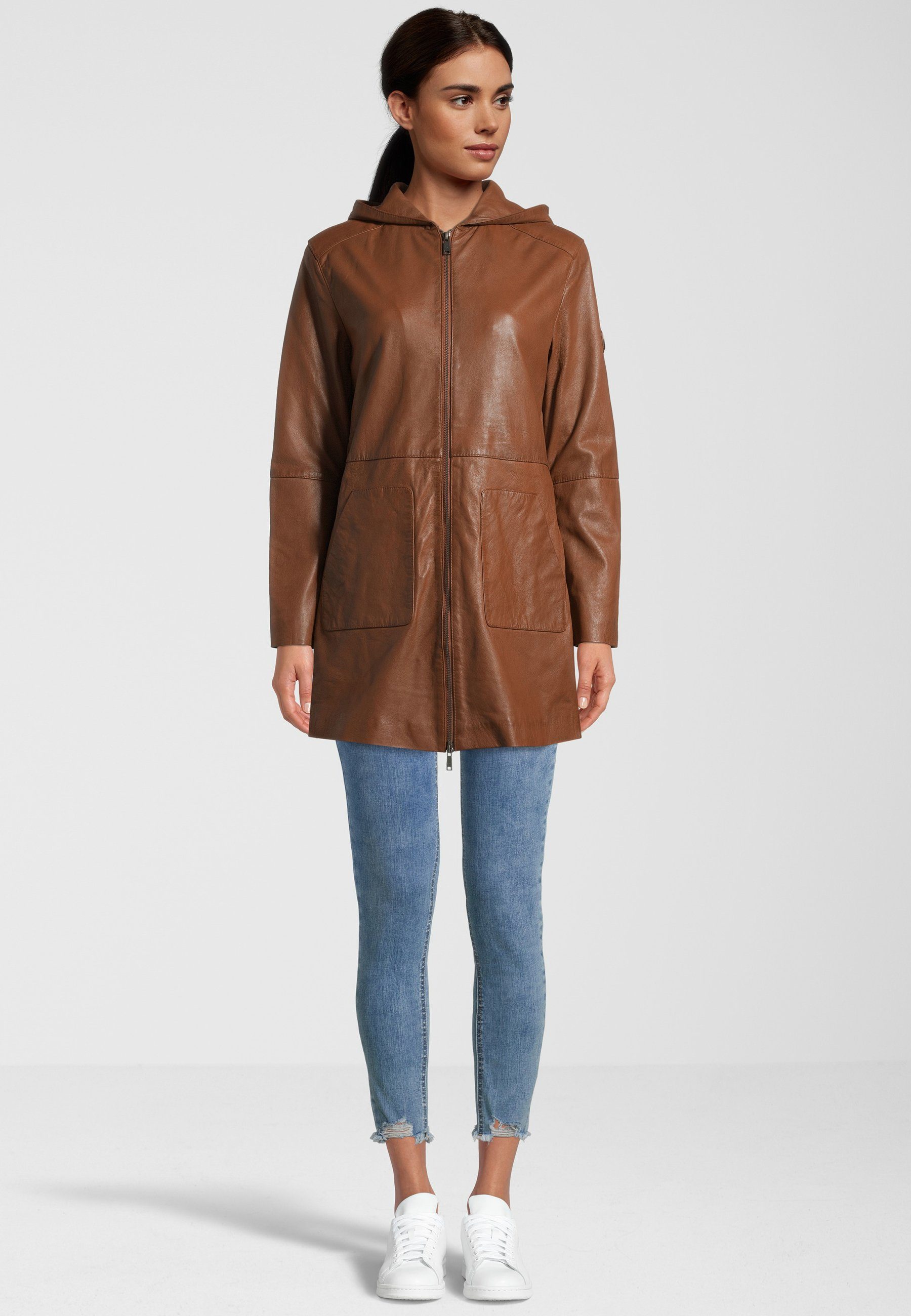 H.I.S Lederjacke Safira mit COGNAC Ziernähten D