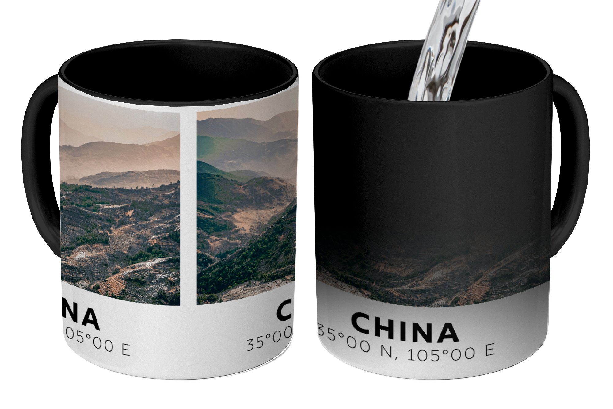 Farbwechsel, Keramik, Kaffeetassen, MuchoWow Geschenk - - Tasse - Zaubertasse, Teetasse, China Asien Sommer, Berge