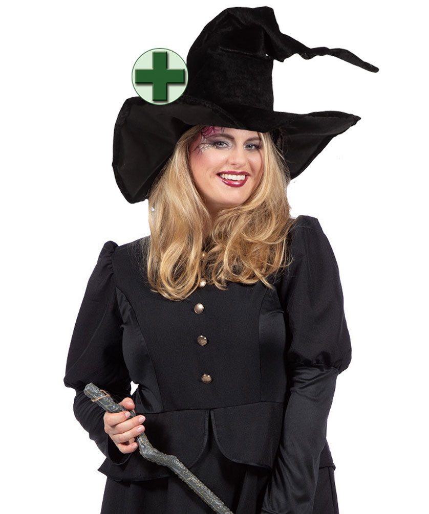 Karneval-Klamotten Hexen-Kostüm Damen klassisches lang Plus Size mit Hexenhut, Halloweenkostüm Frauenkostüm Hexe Hexenkleid hochwertig große Größen