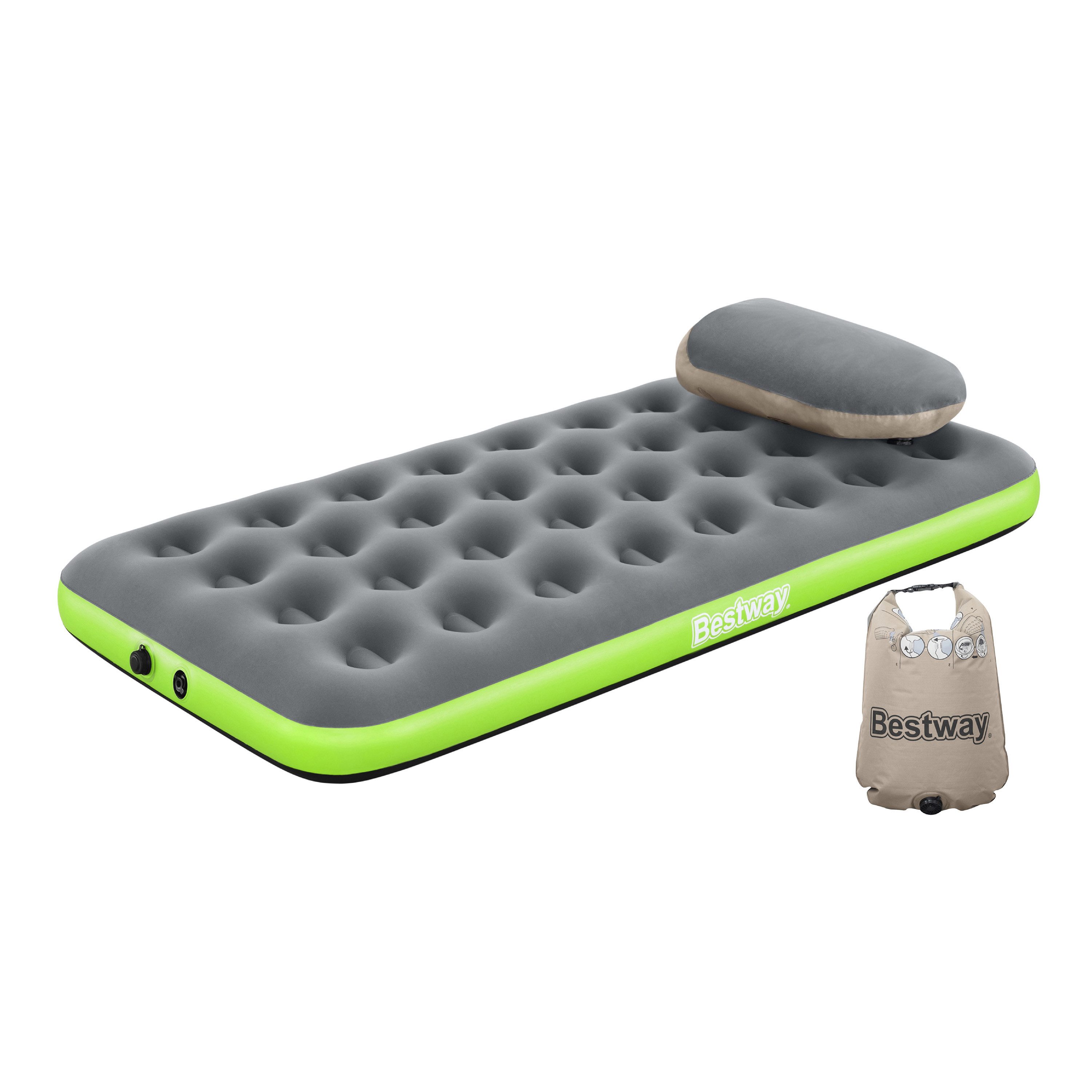 Bestway Luftbett Roll & Relax 188 x 99 x 22 cm, (Packung, 1-tlg., Inkl. Kissenpumpe), Ideal für den Innen- und Außengebrauch