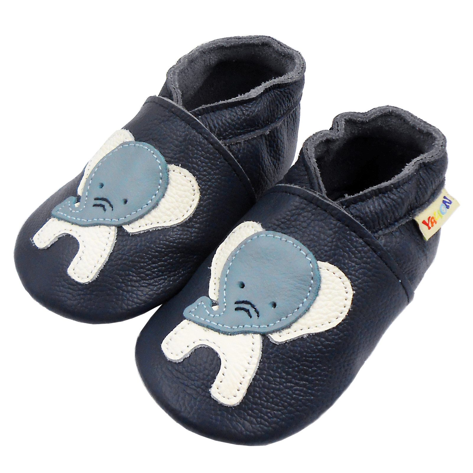 Yalion Yalion Leder-Krabbelschuhe Elefant Dunkelblau – Weiche Lauflernschuhe Krabbelschuh