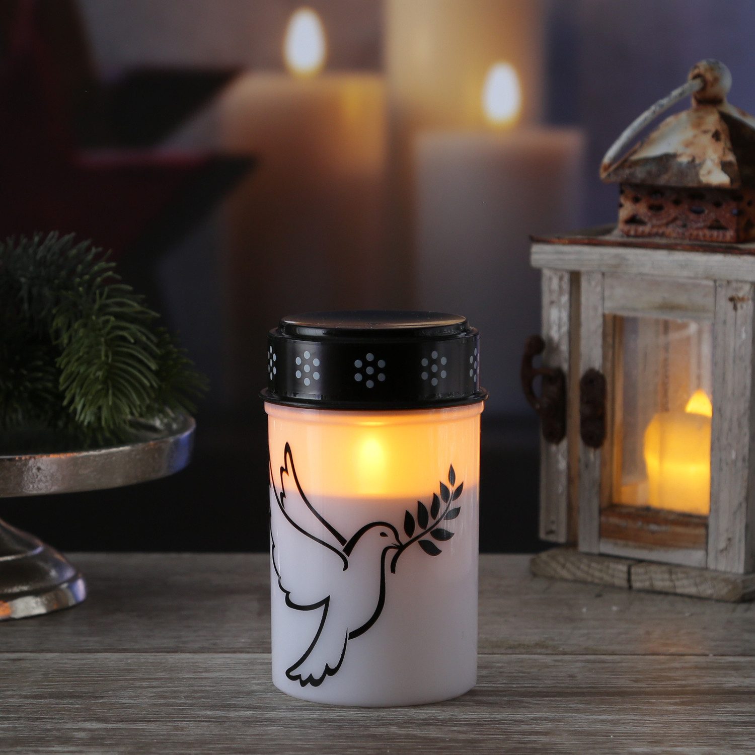 MARELIDA LED-Kerze LED Grablicht Grabkerze Taube bis 2500 Std. Friedhofsker günstig online kaufen