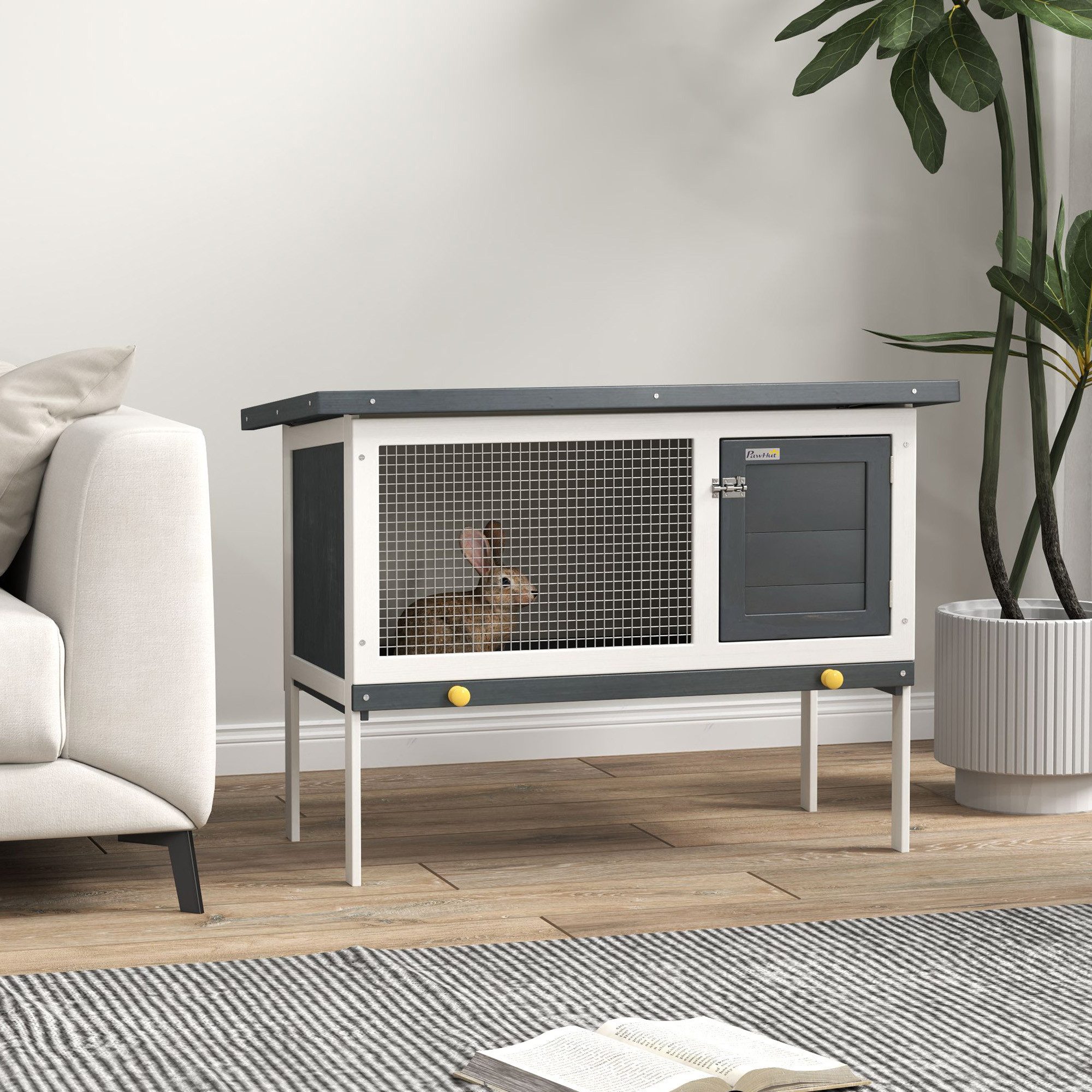 PawHut Kleintierstall aus Teerpappe Massivholz, Grau+Weiß, 90 x 45 x 65 cm günstig online kaufen