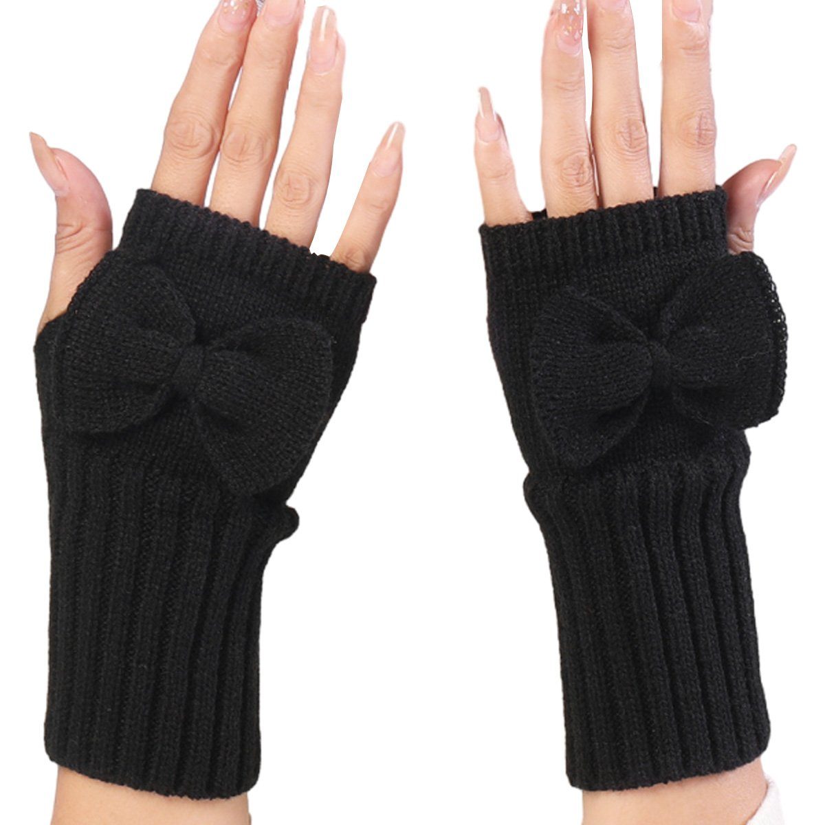 Jormftte Strickhandschuhe Damen Fingerlose Handschuhe Winter stulpen Strick Kurzer,für Winter Schwarz