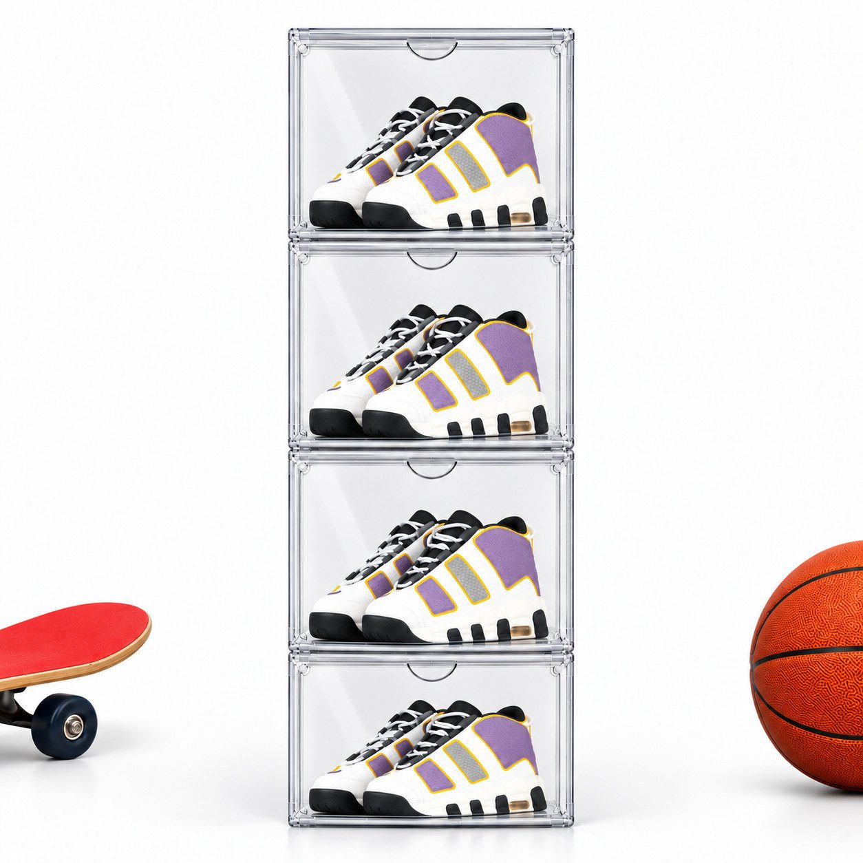 Creliv Schuhbox XXL stapelbar und transparent, mit Magnettür, bis Größe 48 (4 St)