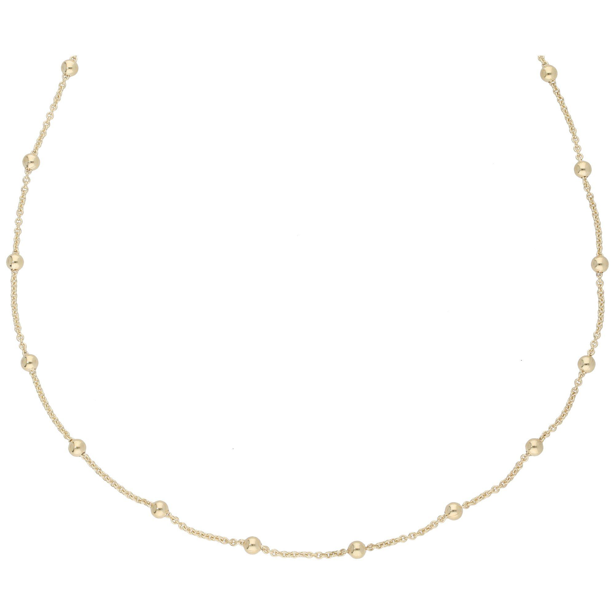 Kette ohne Anhänger Ankerkette mit Kugeln, teilmassiv, Gold 585