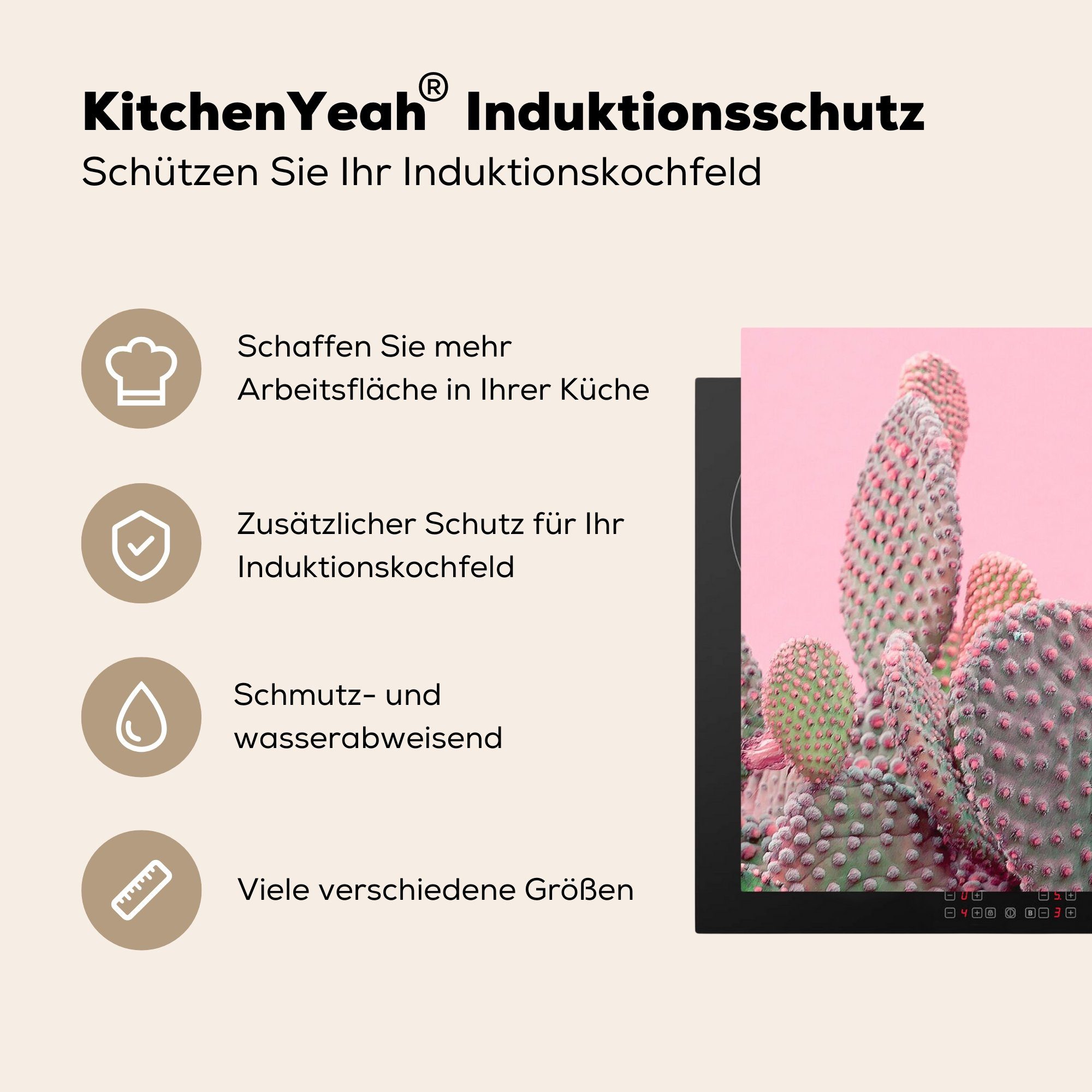 Sommer, (1 - Arbeitsplatte für 81x52 tlg), Pflanzen Vinyl, - MuchoWow Kaktus Herdblende-/Abdeckplatte Ceranfeldabdeckung, cm, küche