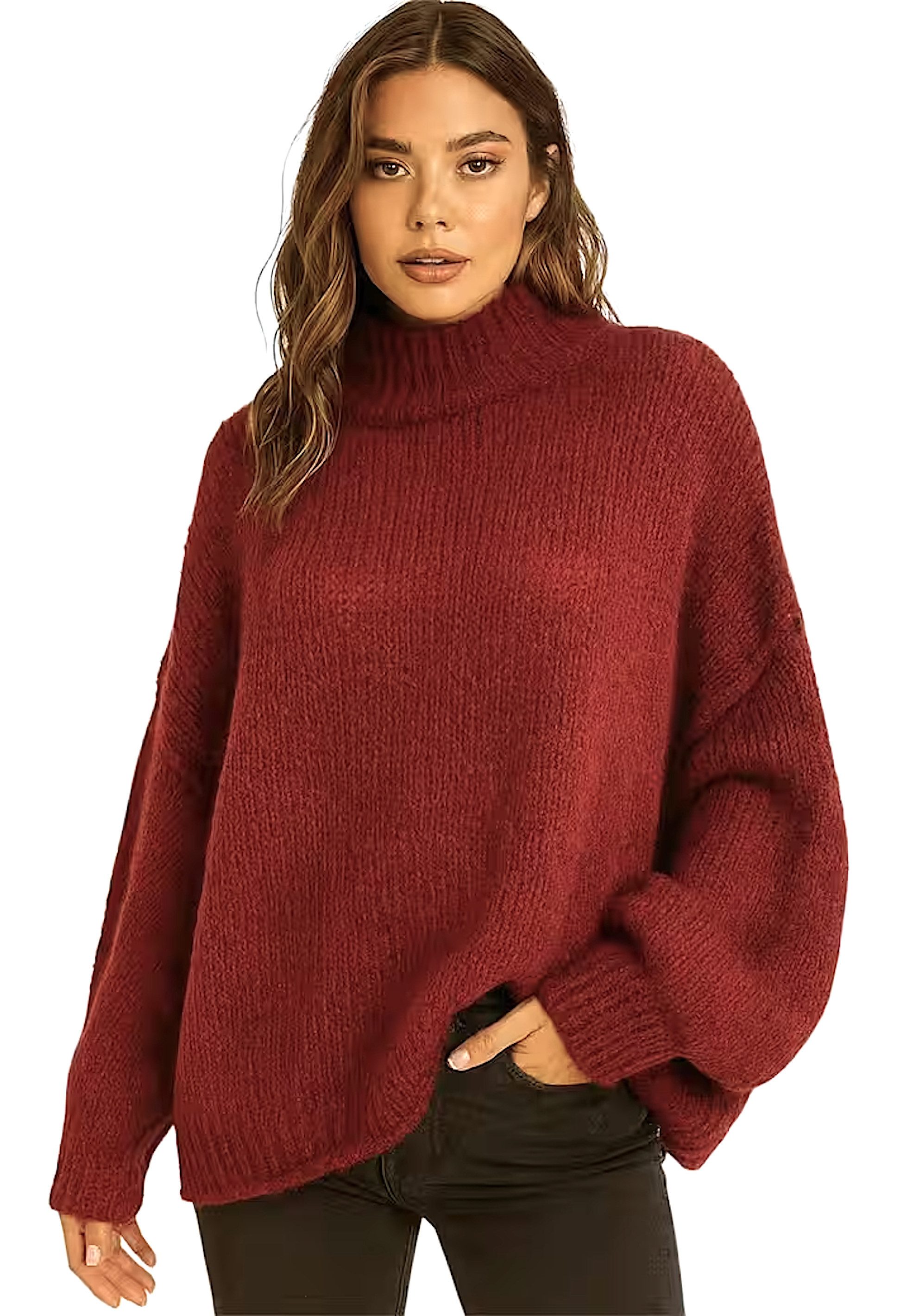 Worldclassca Длинные WORLDCLASSCA Damen Oversize Strickpulllover Lang Pulli mit Steh Kragen Neue Kollektion - Stilvolle und gemütliche Strickmode für Damen