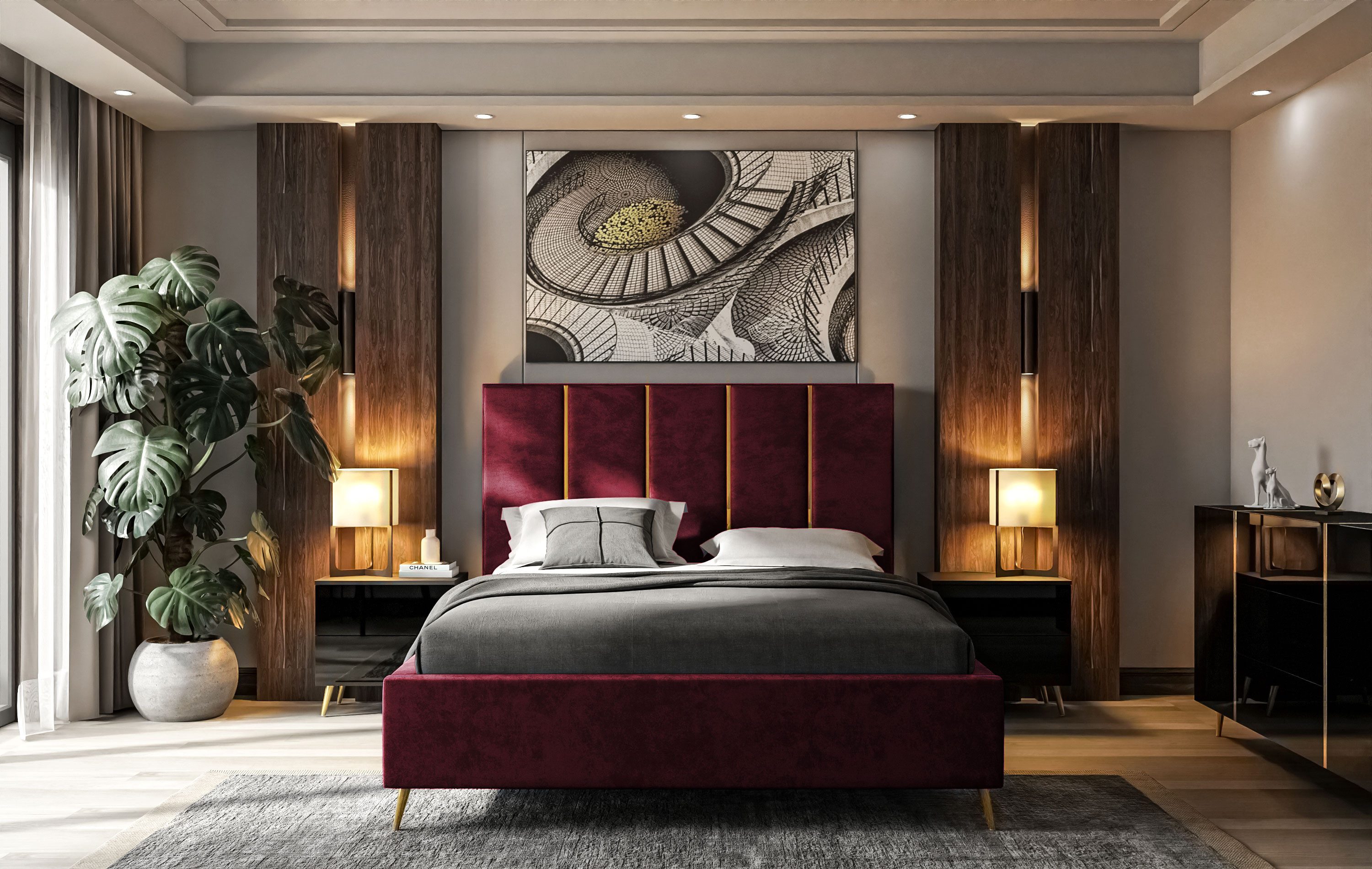 Lookway Polsterbett TIFFANY mit Bettkasten und 133 cm Kopfteil (Bett mit Metallgestell), komfortabel gepolstertes, hohes Kopfteil