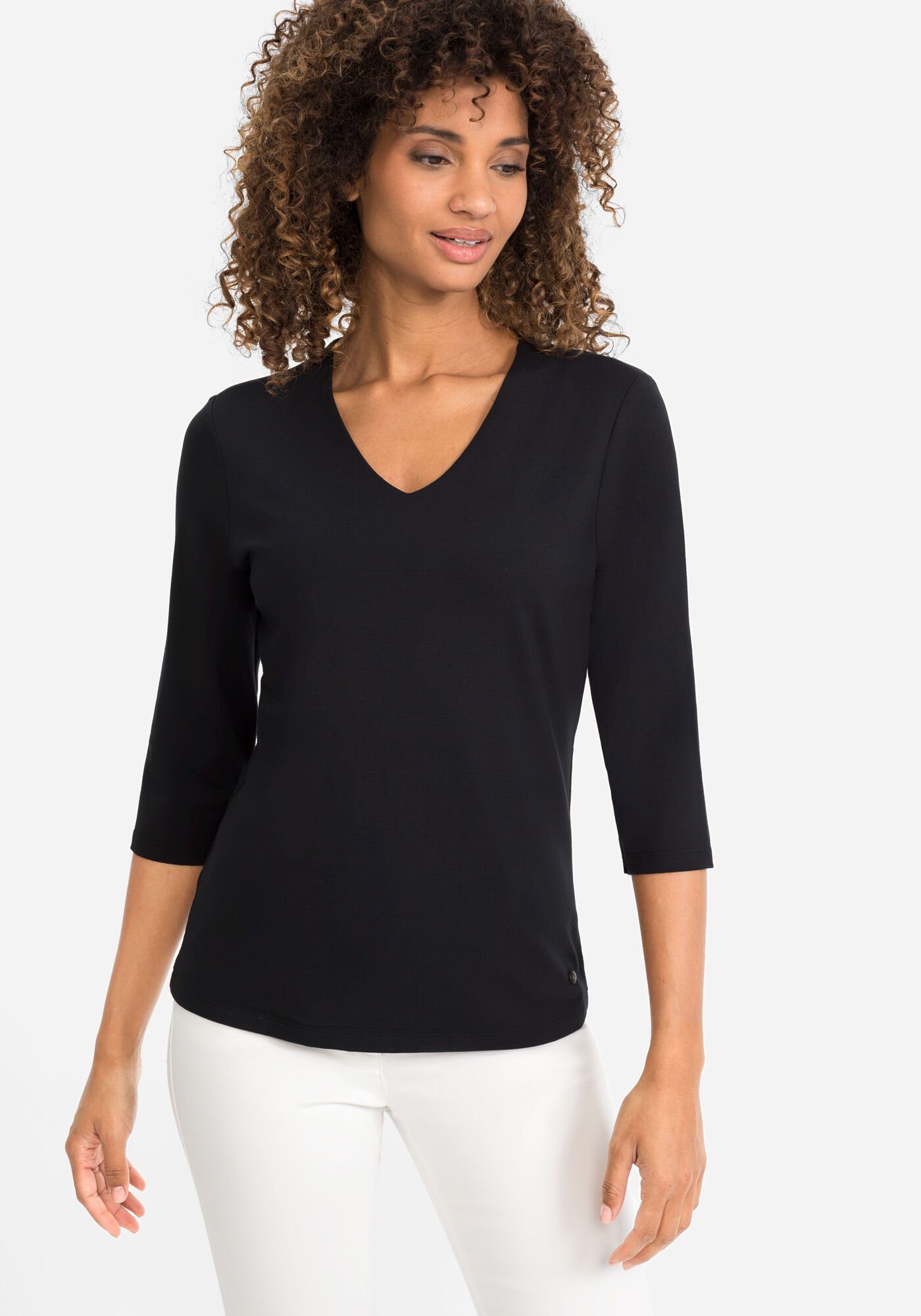 Olsen V-Shirt im Uni-Look Black