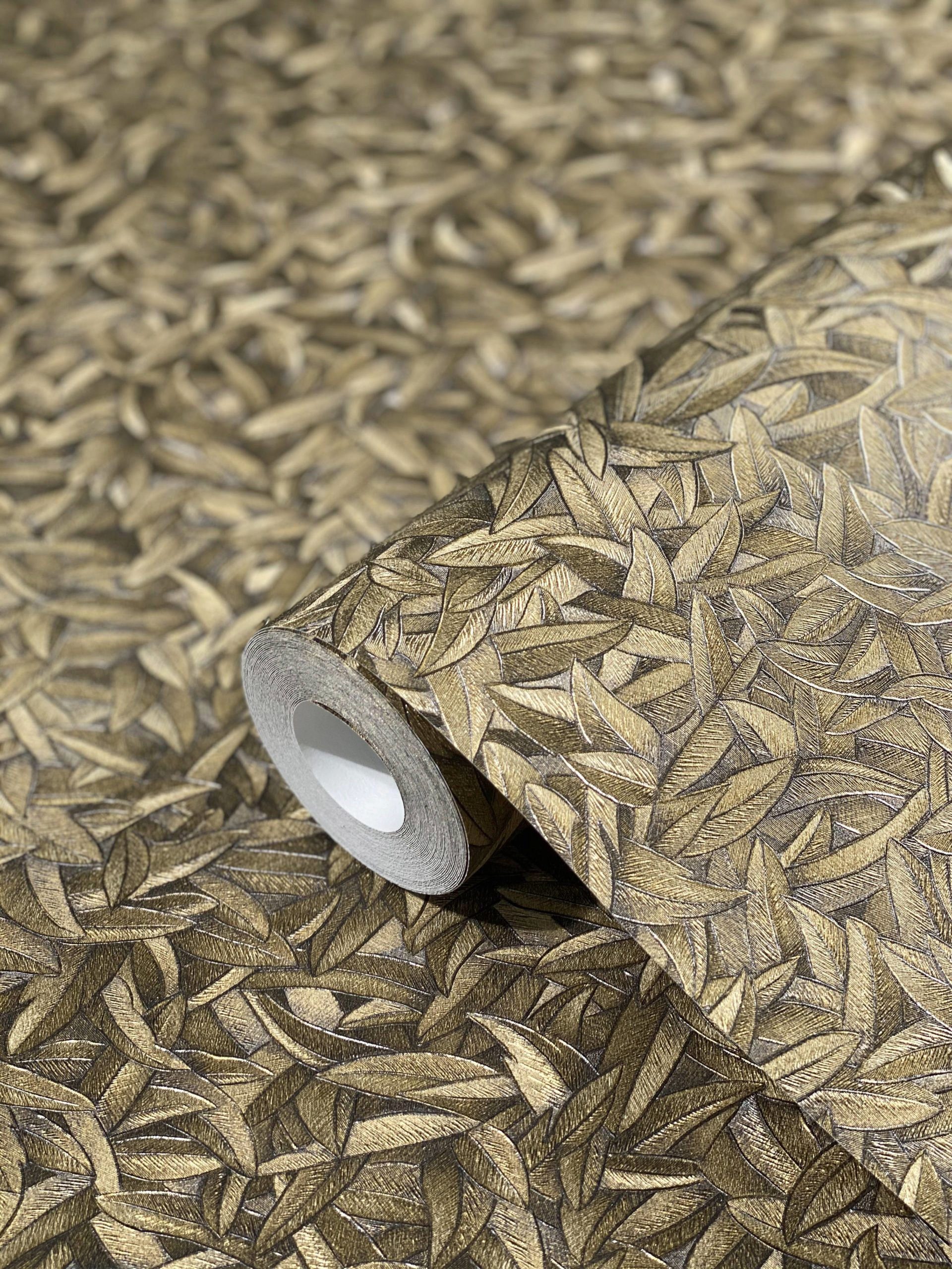 Glööckler Vliestapete, 3D-Optik, glänzend, schimmernd, (1 St), Blattmotiv, moderne Tapete für Schlafzimmer Wohnzimmer Küche