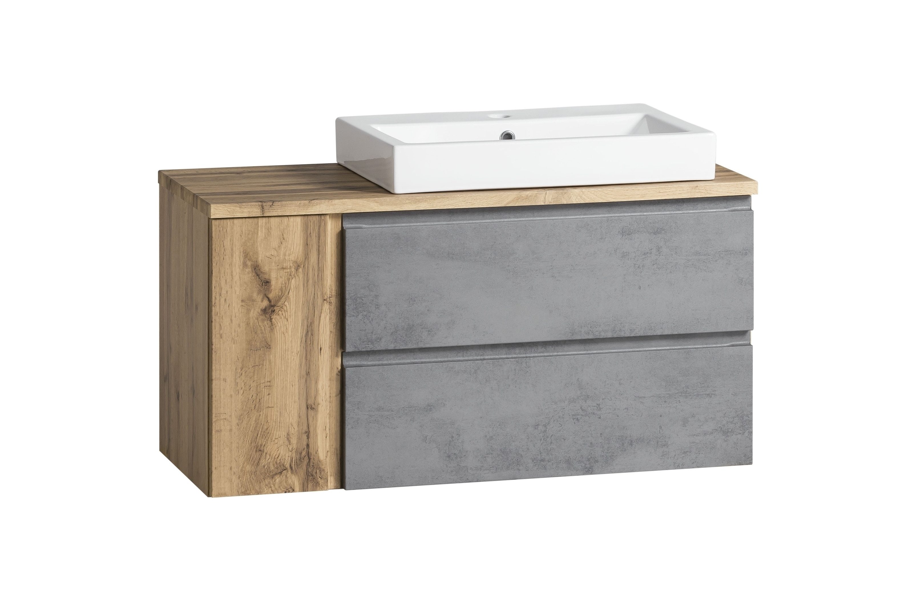HELD MÖBEL Badmöbel-Set (2-tlg) in Betongrau / Wotaneiche - 105x195x47cm (BxHxT), (2-tlg)