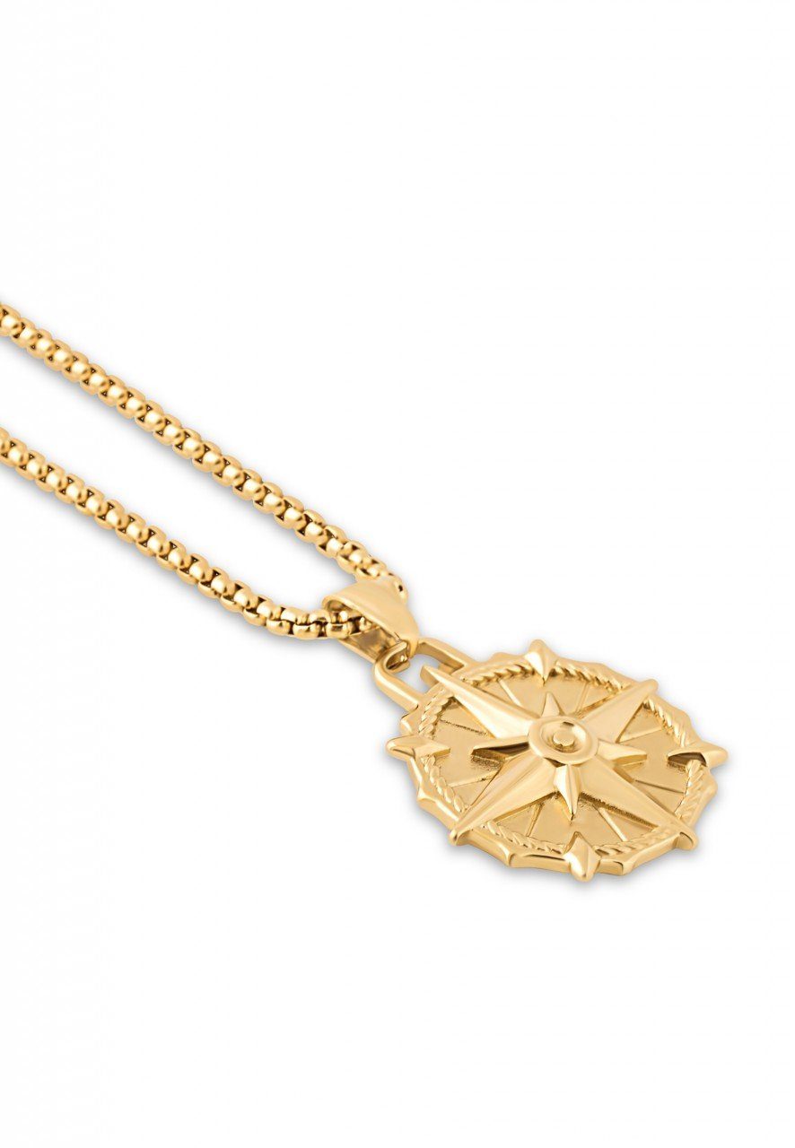 Akitsune Edelstahlkette Guidance Halskette Gold - Kompass 70 cm
