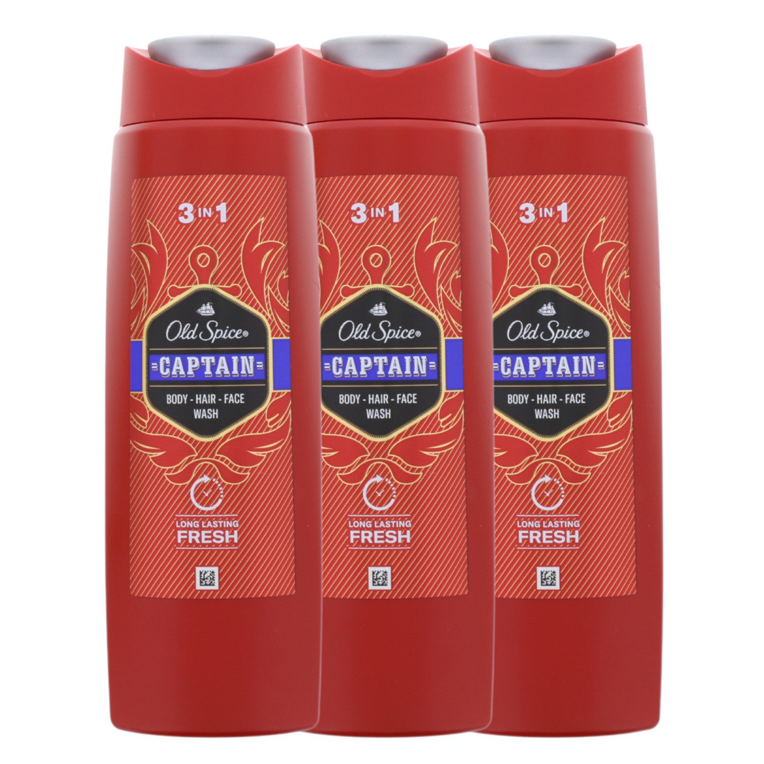 Old Spice Duschgel 3 x Old Spice Captain 3 in1 Duschgel & Shampoo Body Hair Face for men