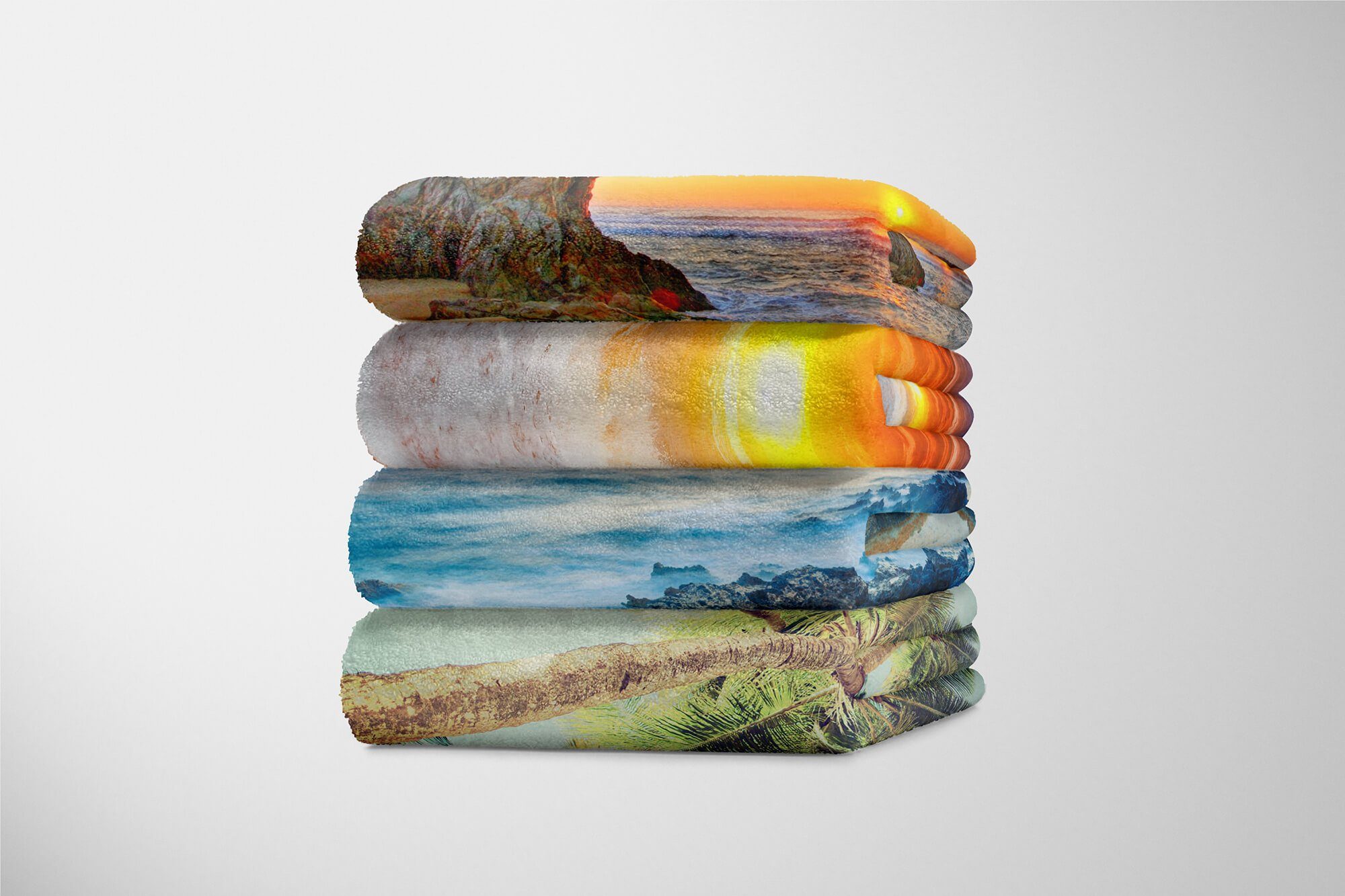 Art (1-St), Felsen Sinus Handtuch mit Handtuch Saunatuch Kuscheldecke Meer Fotomotiv Handtücher Baumwolle-Polyester-Mix Horizo, Strandhandtuch