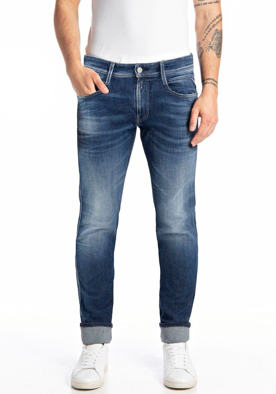 Replay Slim-fit-Jeans Anbass mid blue washed
