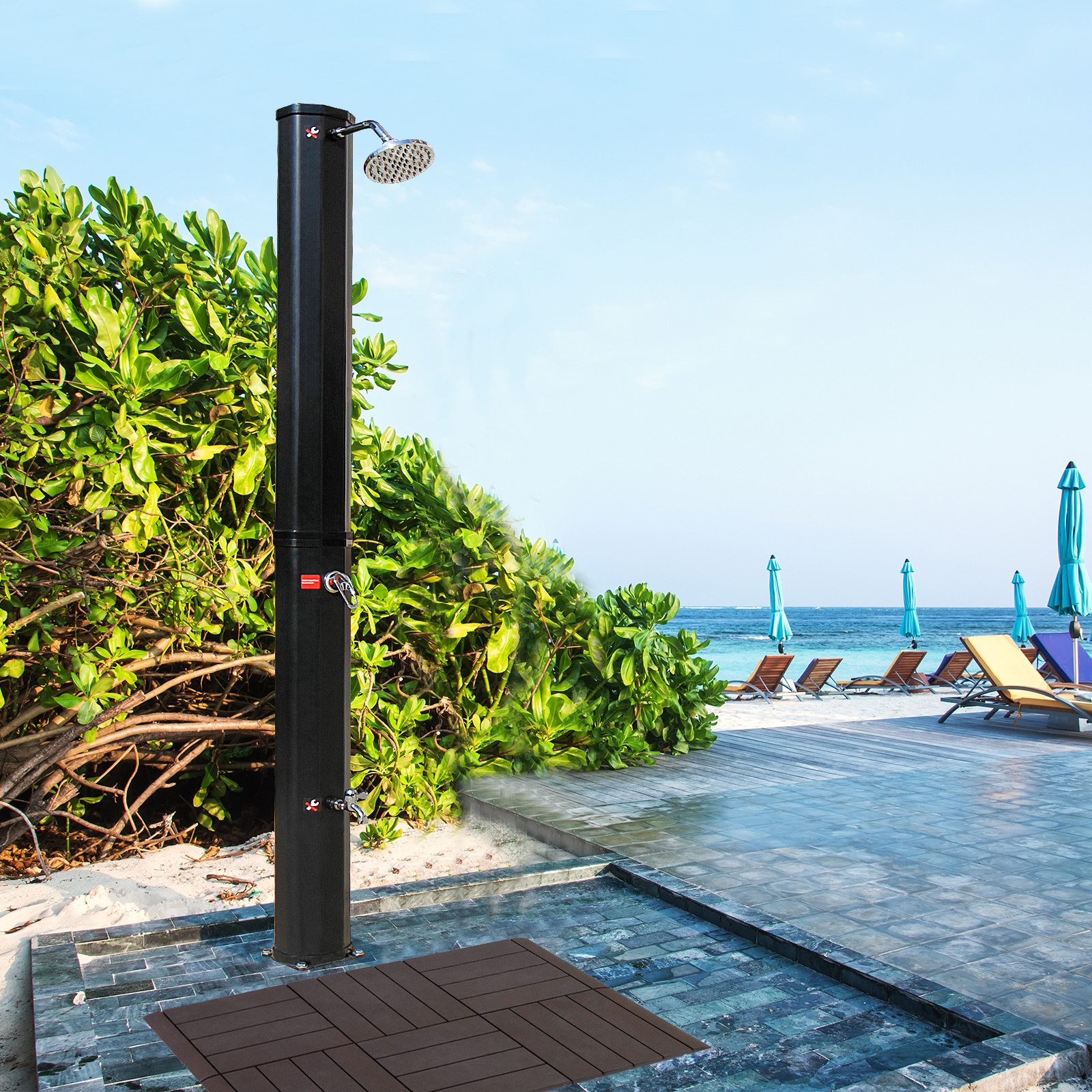 CCLIFE Gartendusche Solardusche 40L mit Bodenplatte Schutzhaube