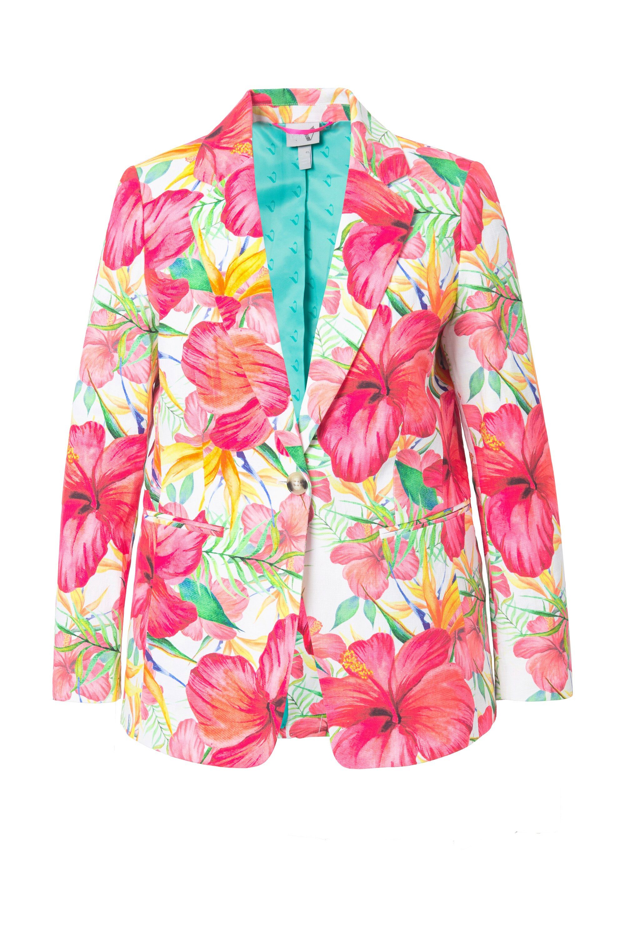 Ulla Popken Blusenblazer Blazer Blütenmuster Reverskragen günstig online kaufen