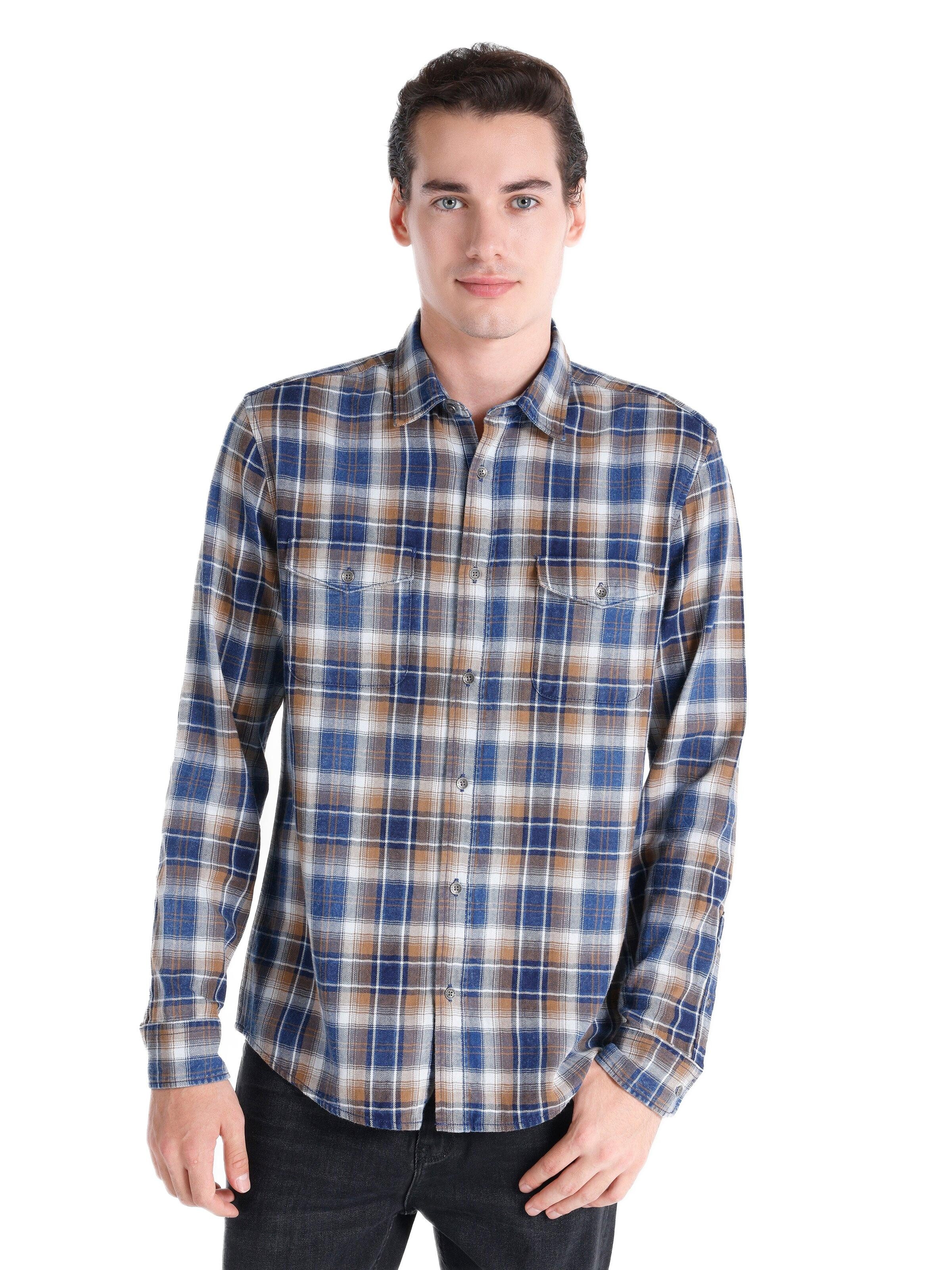 Colins Seamless Shirt Colins Slim Fit Hemdkragen Karo Herren Blau Langarmhemd