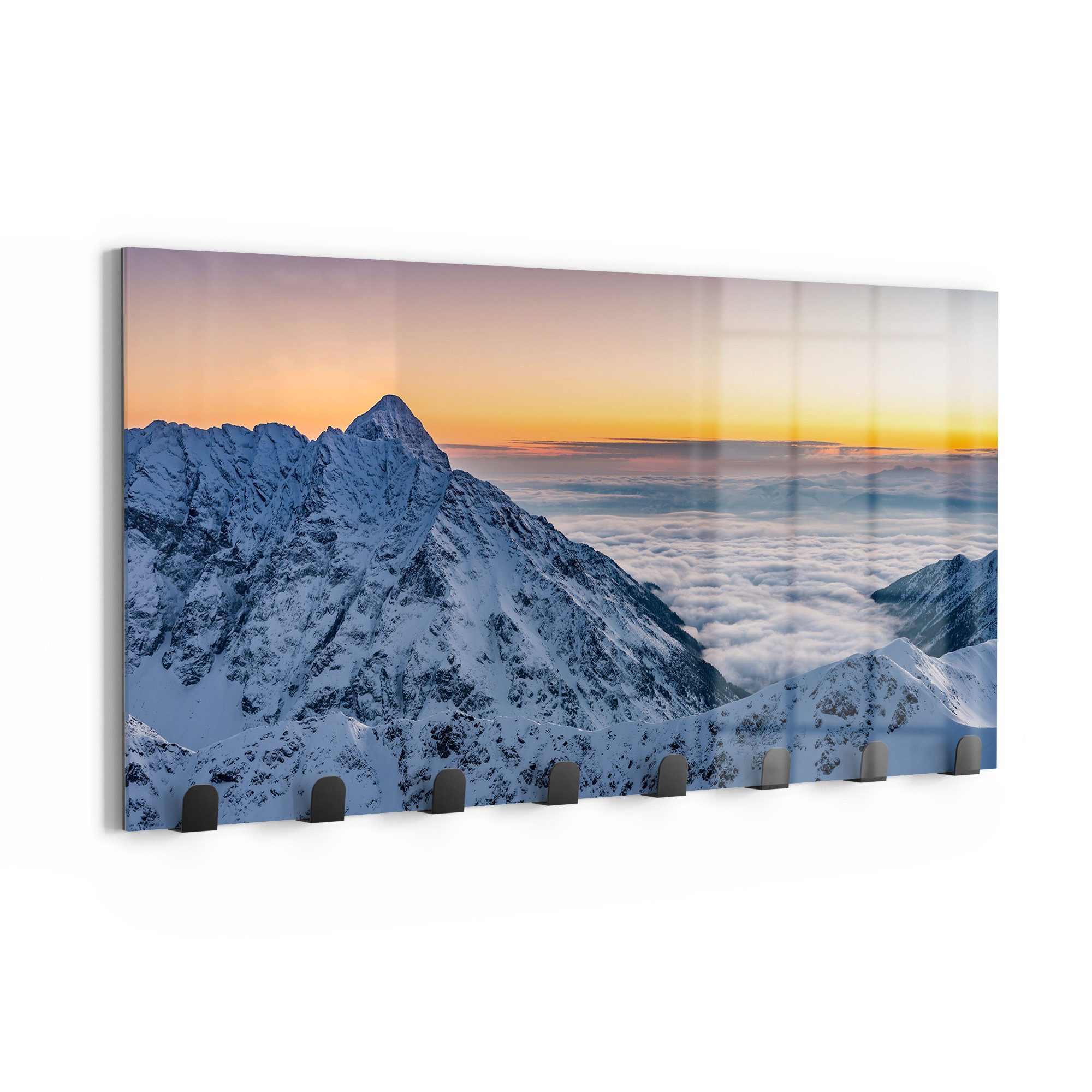 DEQORI Kleiderhaken 'Tatraberge bei Morgenrot', Glas Garderobe Paneel magnetisch beschreibbar