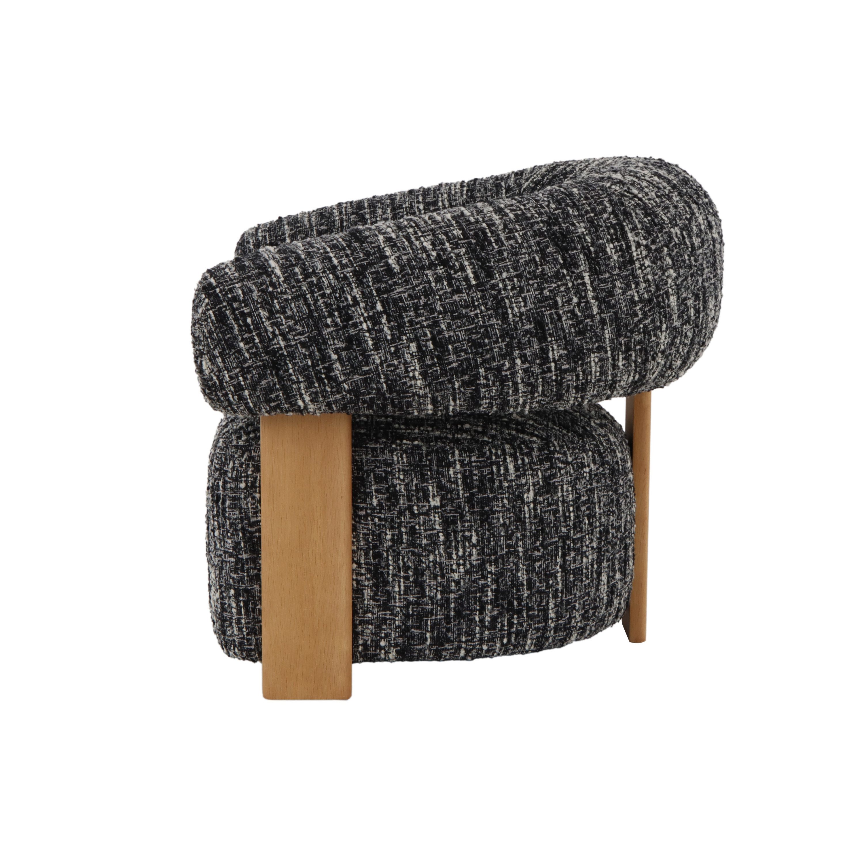 Woodek Design Sessel Nature Schwarz-Weiß, Eichenfüße, Handgefertigte Qualität (Kompakte Maße, 1-St., Weiche Polsterung), Massiver Eichenrahmen mit seidenmatten Füßen