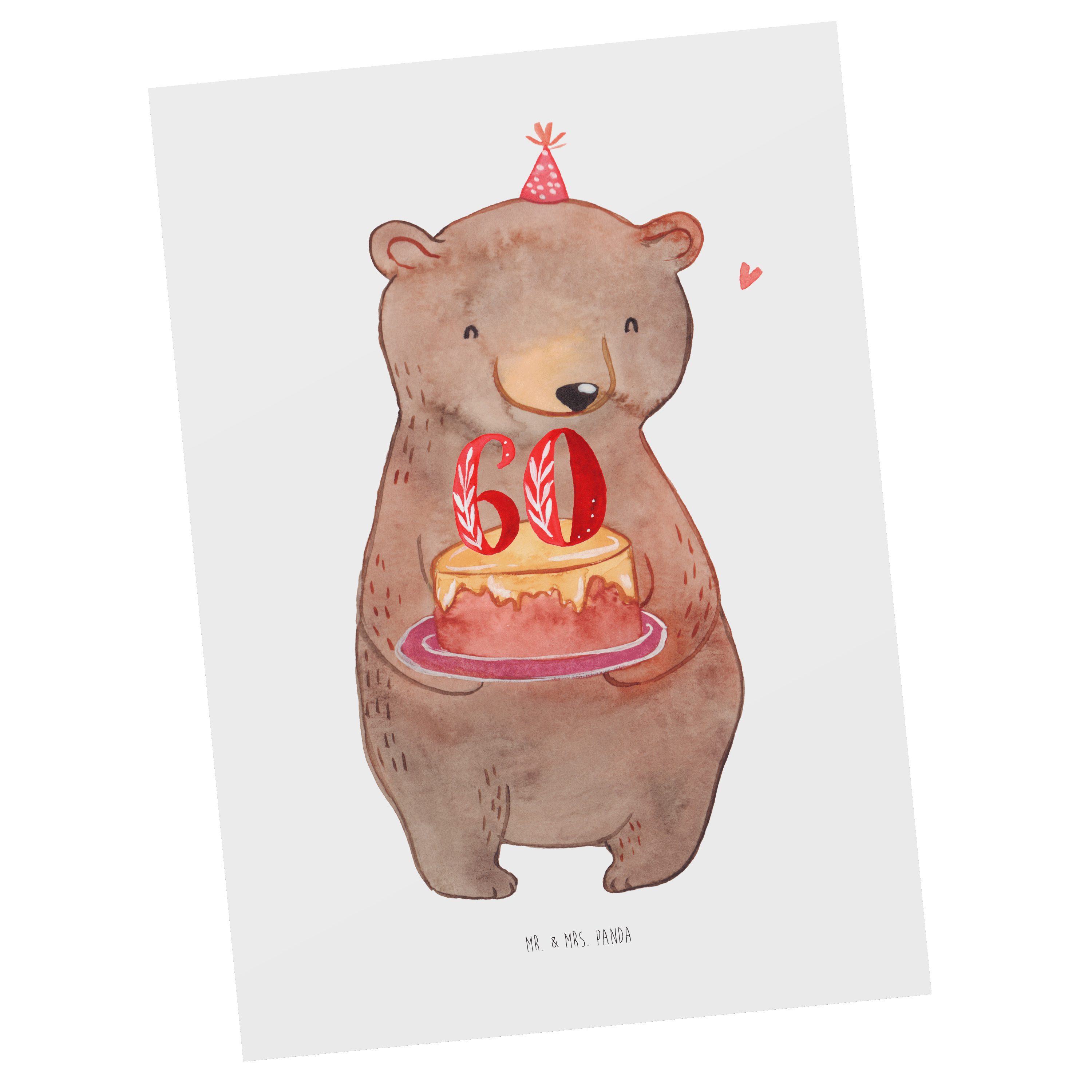 Mr. Grußk Geburtstag Torte & Party, Panda Bär Dankeskarte, - 60. Geschenk, Postkarte - Weiß Mrs.