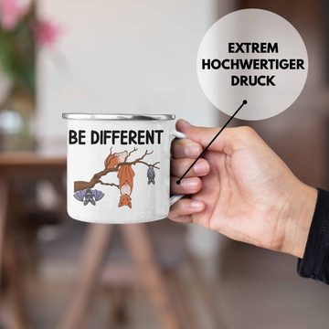 Trendation Thermotasse Trendation - Fuchs Fledermaus Emaille Tasse Geschenk Be Different Geschenkidee für Frauen