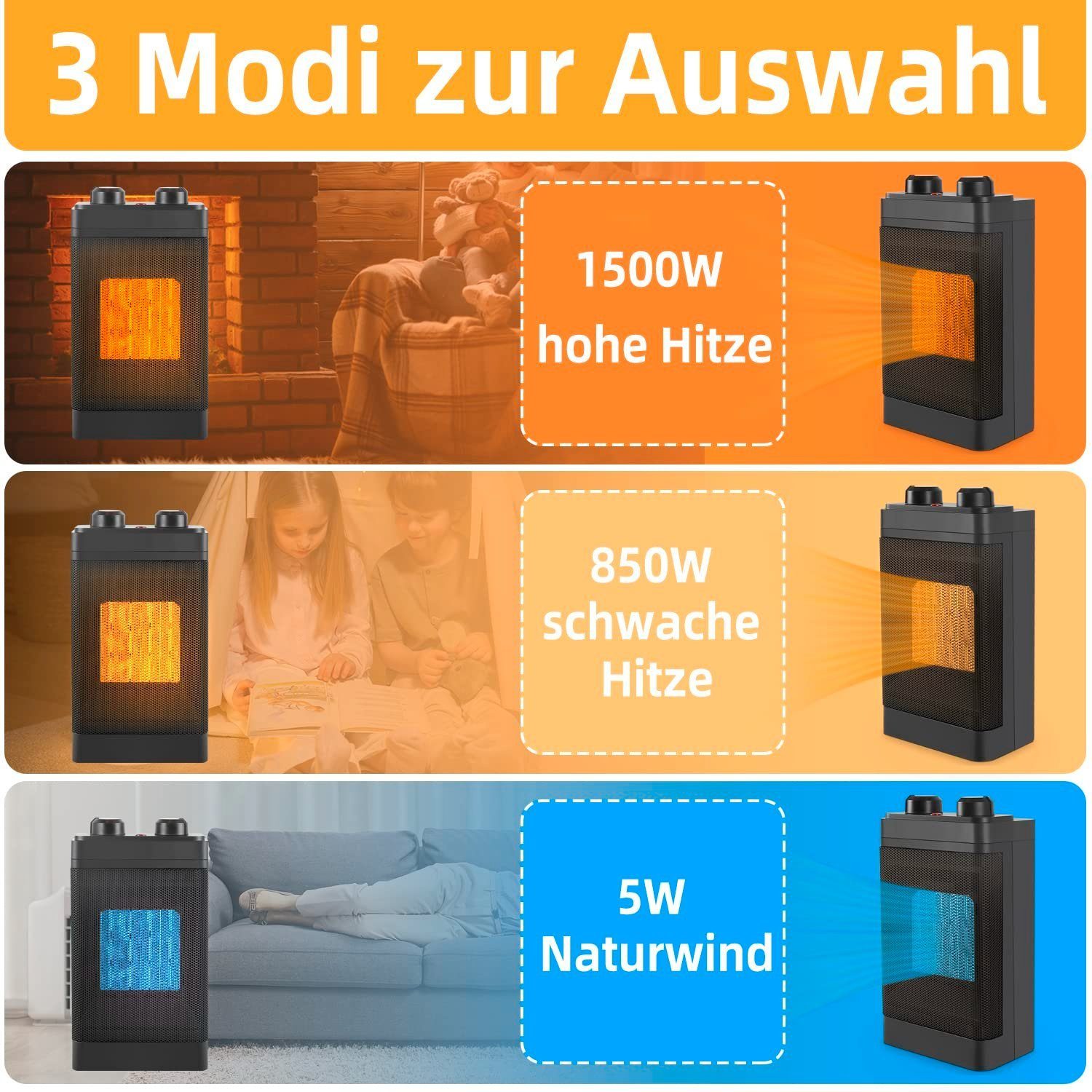 ZMH Keramikheizlüfter leise keramik energiesparend Elektroheizung, 1500 W, günstig online kaufen