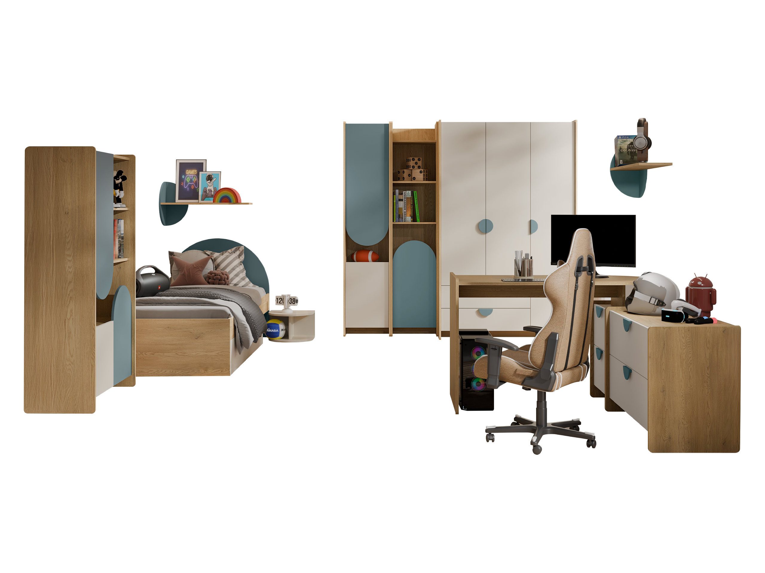 MIRJAN24 Jugendzimmer-Set Lexi III, (Komplettes 9er-Set), Kleiderstange, Lattenrost aus Sperrholz