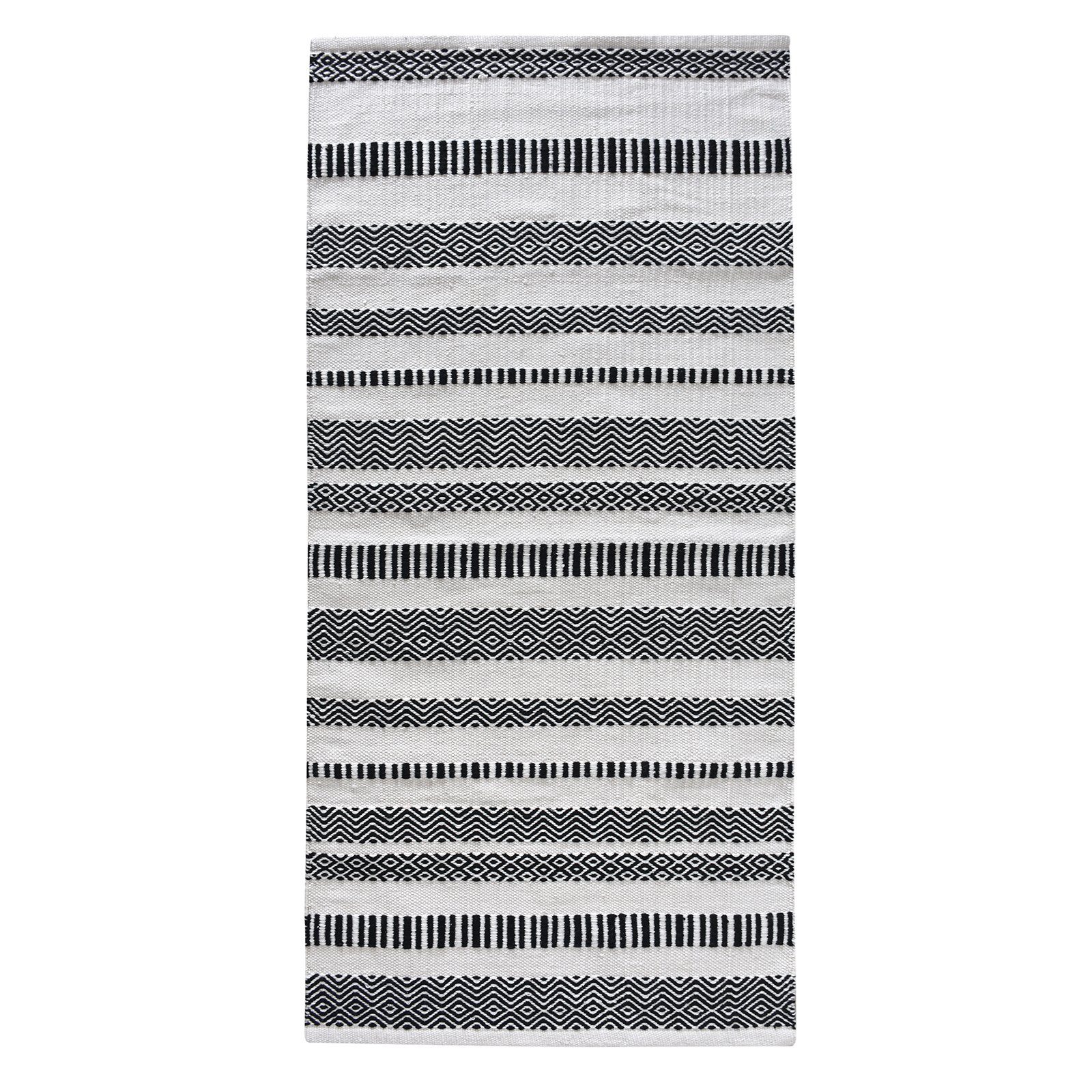 x Teppich Polyester recyceltes in Weiß 80 gemustert LaLe und Levin 150 cm, Living, Schwarz aus