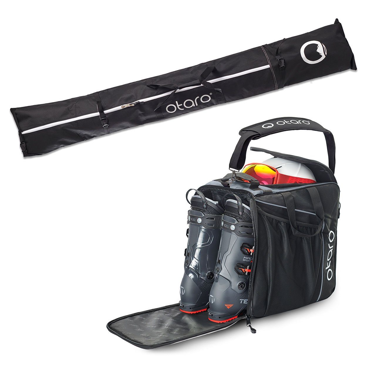 Otaro Skitasche SET: Skischuhtasche & Skitasche, Classic-Set für 1 Paar Ski-Long rot (Schutz für deine Ausrüstung, Perfekt durchdacht)
