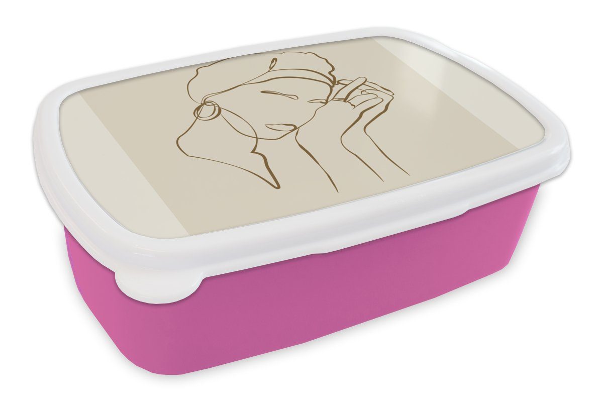 MuchoWow Lunchbox Frau - Linienkunst - Zitate - Text, Kunststoff, (2-tlg), Brotbox für Erwachsene, Brotdose Kinder, Snackbox, Mädchen, Kunststoff rosa