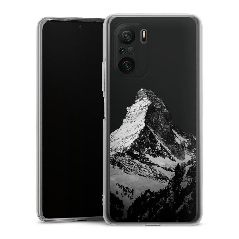 DeinDesign Handyhülle Berg Schnee Alpspitze Snow Capped Mountains Grayscale, Xiaomi Poco F3 Silikon Hülle Bumper Case Handy Schutzhülle