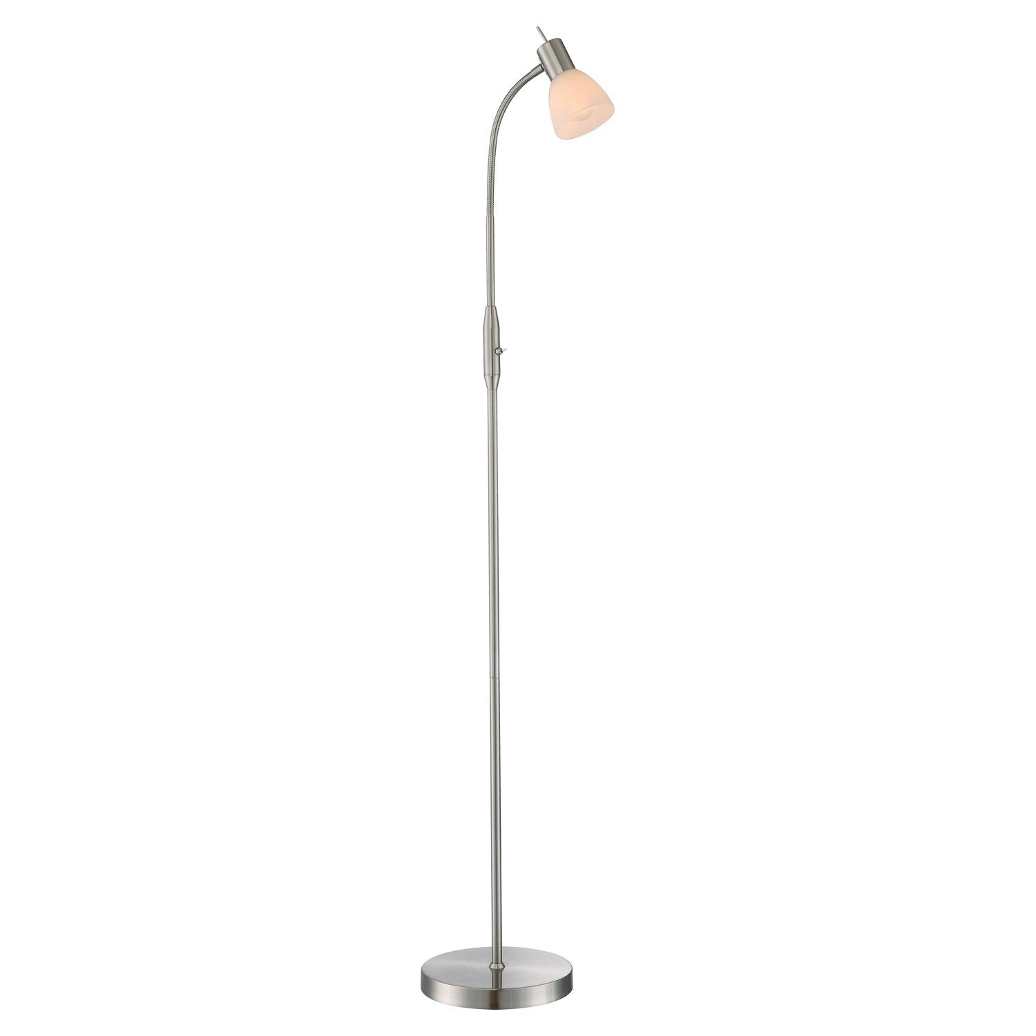 Globo Stehlampe Stehleuchte PANNA, H 146 cm, Nickelfarben, Weiß, ohne Leuchtmittel, Metallgestell, Lampenschirm aus Glas