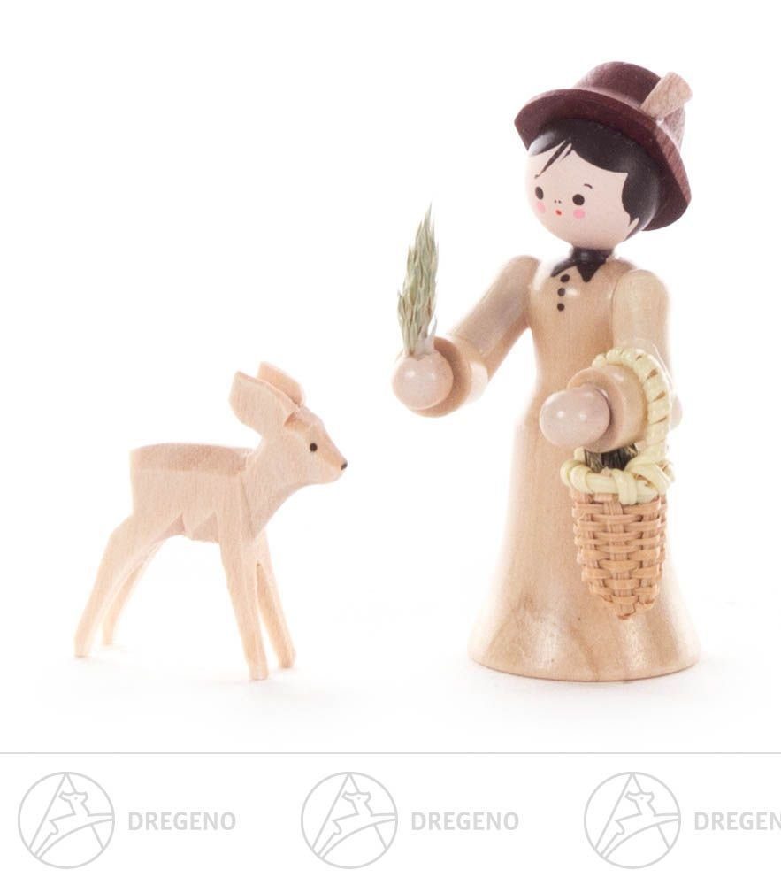 Dregeno Erzgebirge Weihnachtsfigur Miniatur Försterin mit Reh natur Höhe ca 6 cm NEU