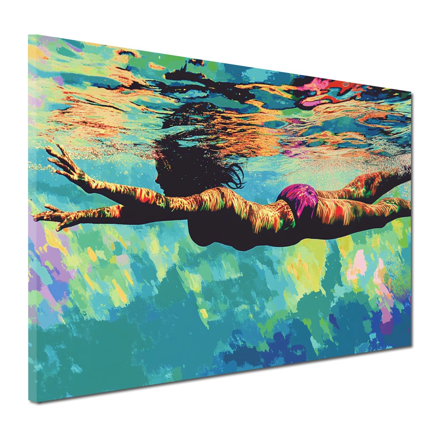 Artedinoi Leinwandbild Frau unter Wasser farbenfroh modern Wandbild Leinwandbild Kunstdruck W, Frau unter Wasser, farbenfroh