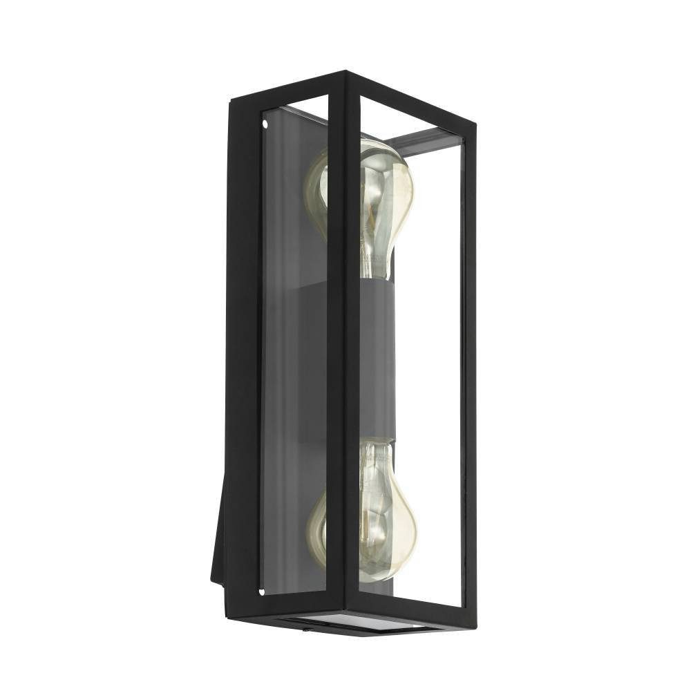EGLO Wandleuchte ALAMONTE 1 Wandlampe, Stahl, Glas, IP44, E27, Außenlampe, Garten Lampe, ohne Leuchtmittel, Wand-/Deckenleuchte, L15 x H38 x AL10 cm, schwarz, 2X60W exkl.