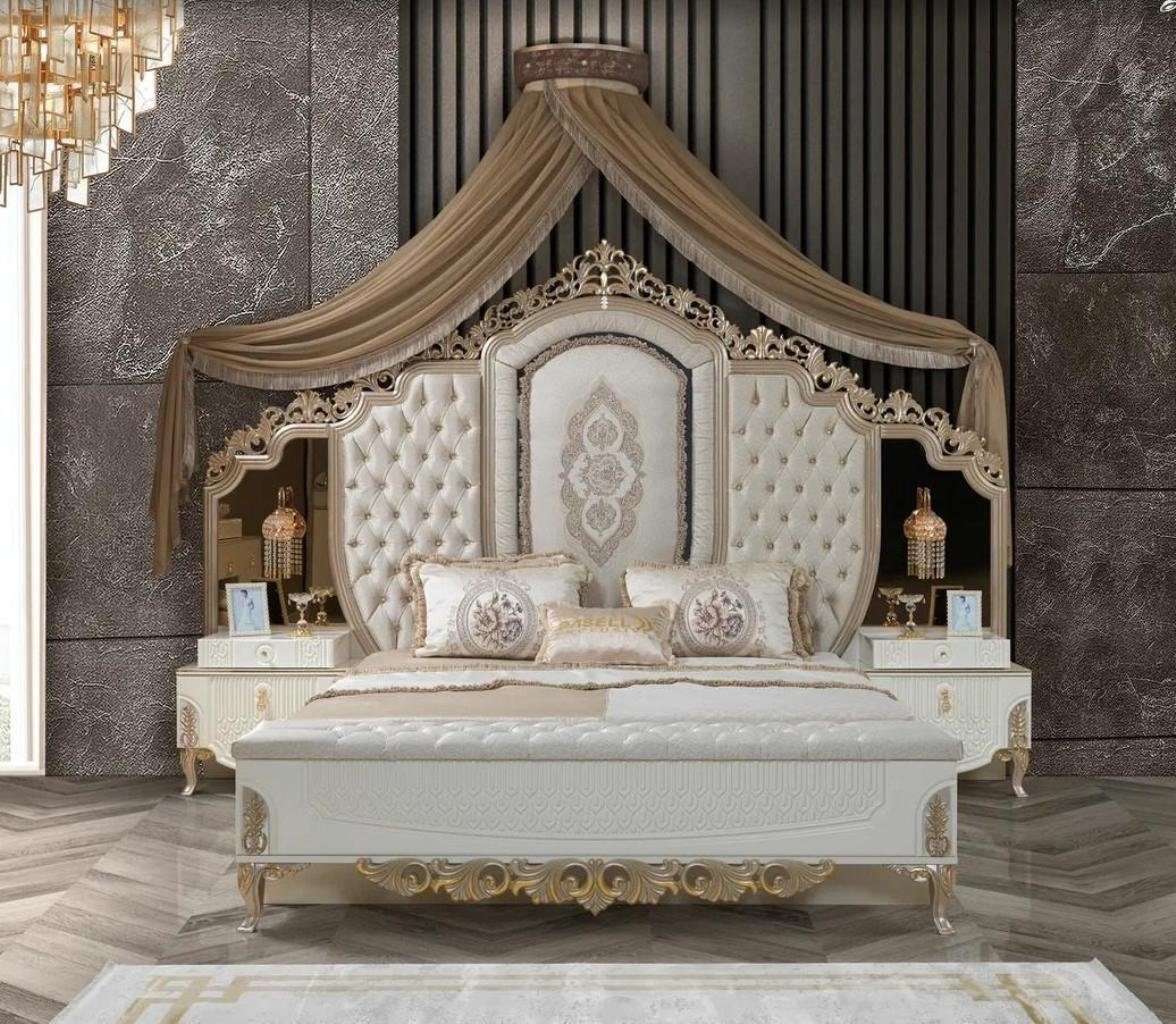 Nachttische Bett mit 2x 2x Design Bank Schlafzimmer-Set in (3-St., 1x Nachttische), Europa Bett + Set mit Schlafzimmer 3tlg, Made Luxus Bank JVmoebel