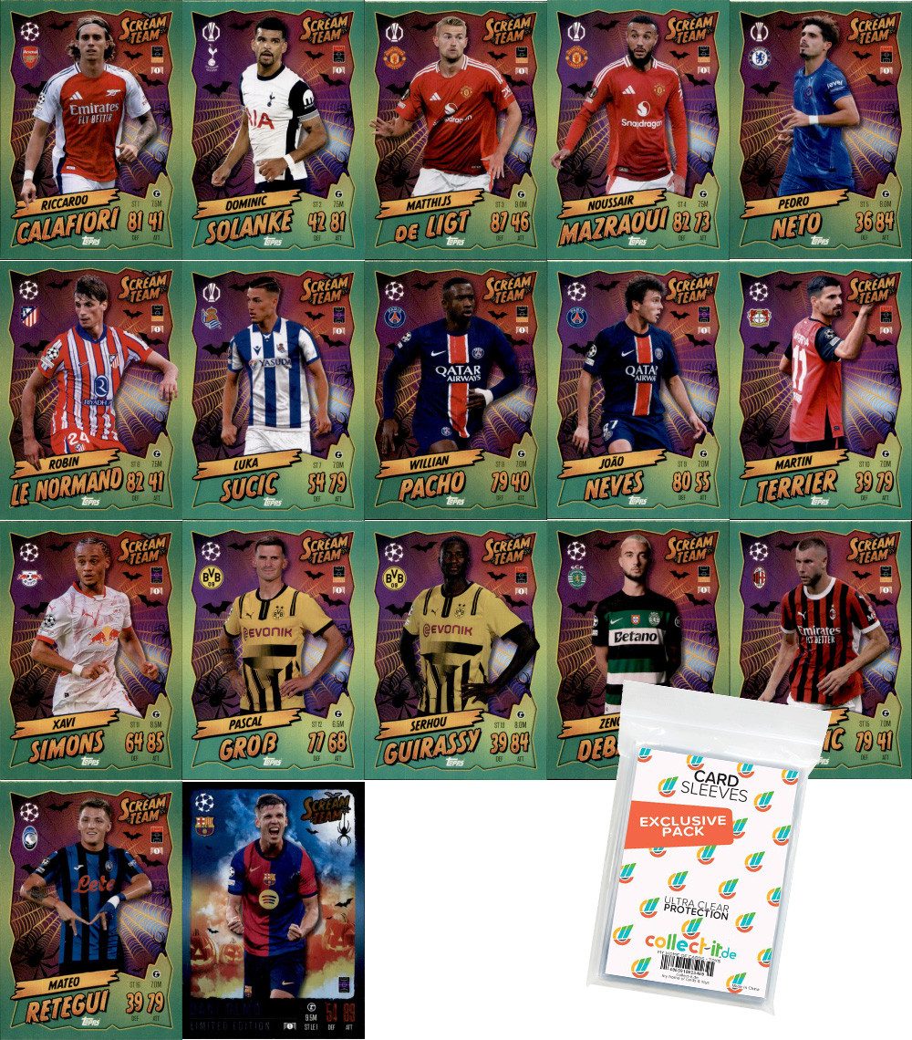 Sammelkarte Champions League 2024/25 Alle 17 Scream Team Update Karten + Sleeves