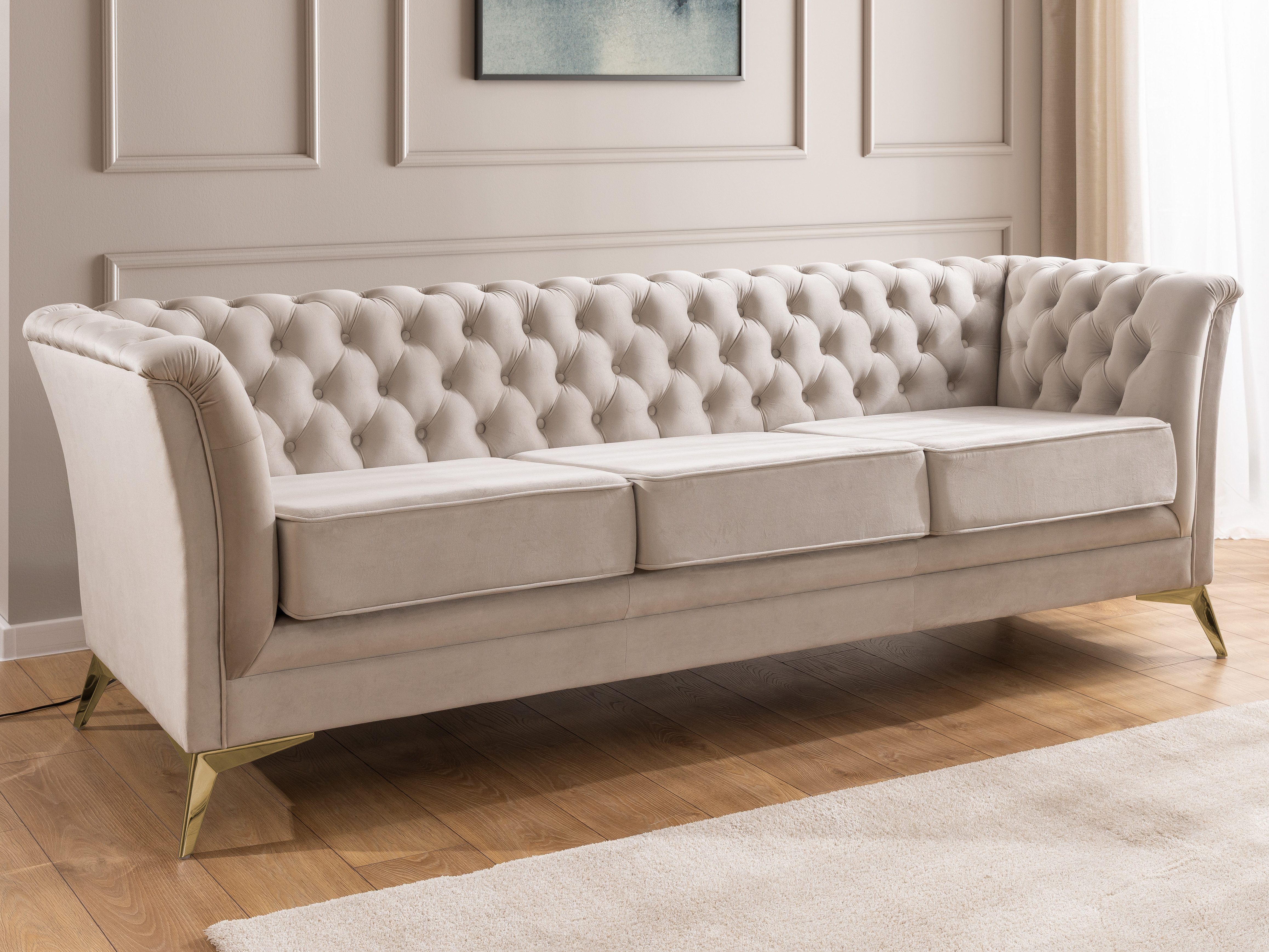 S-Style Möbel Chesterfield-Sofa Whitby, 3-Sitzer aus Samt mit goldenen, sil günstig online kaufen