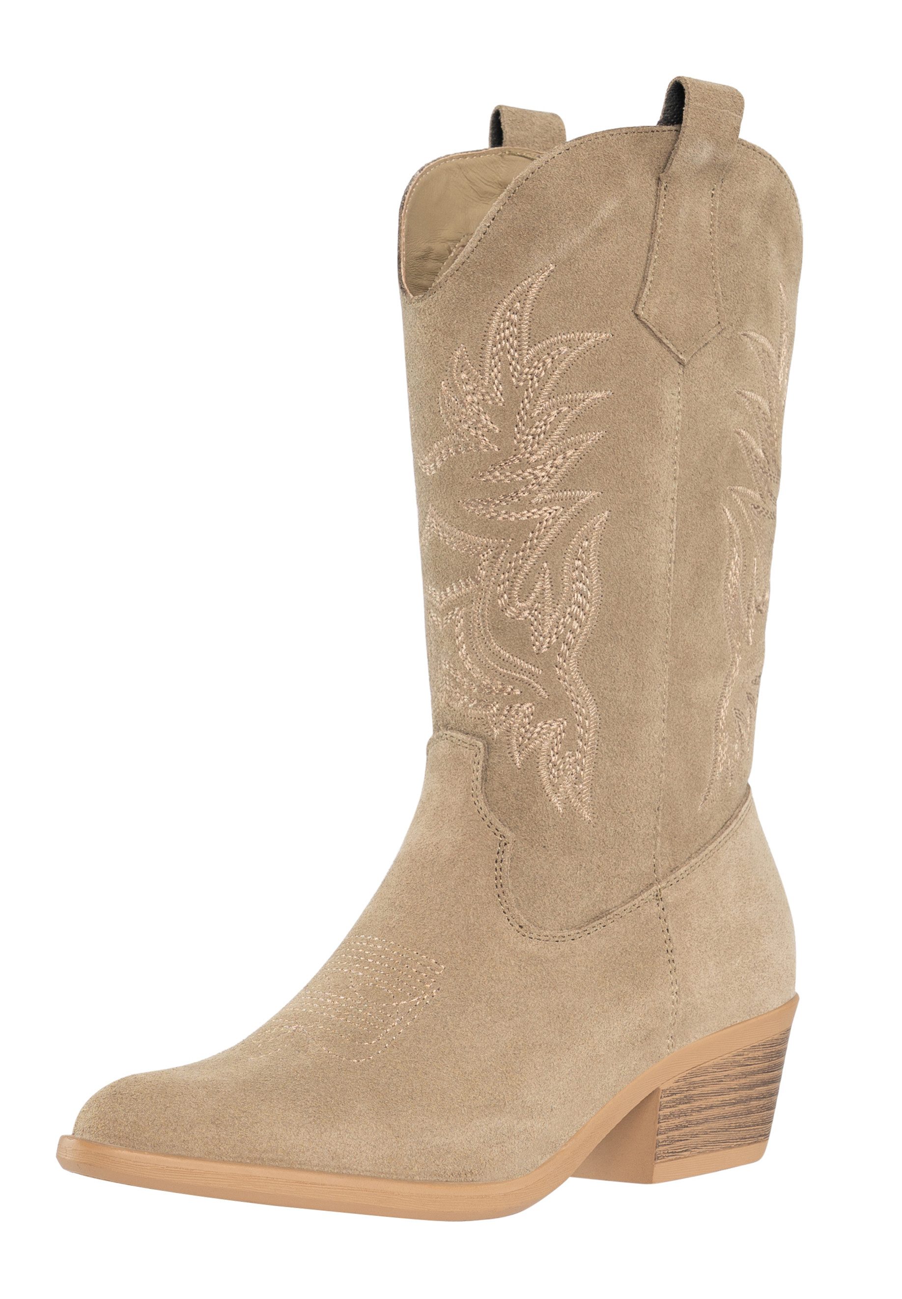 Salinyang Damen Cowboy Boots in Wildlederoptik mit Stickerei Western Stiefel